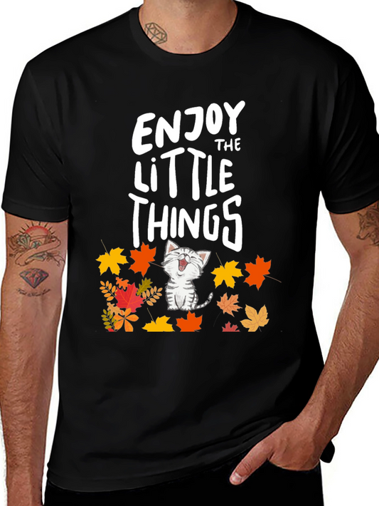 Enjoy the Little Things Cat Fall Leaves T-Shirt