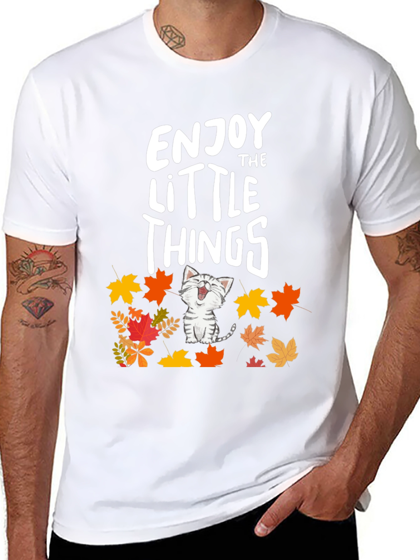 Enjoy the Little Things Cat Fall Leaves T-Shirt