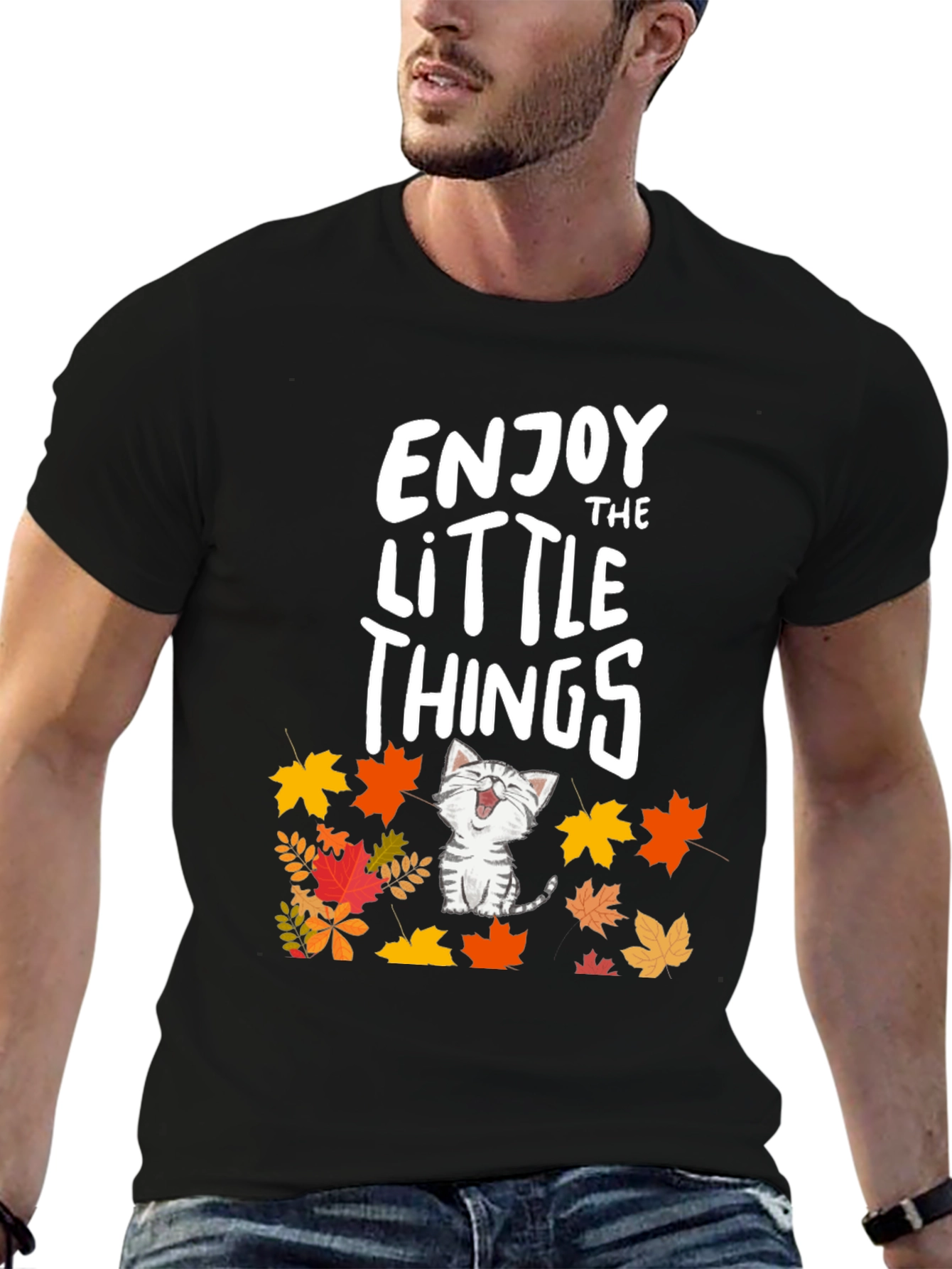 Enjoy the Little Things Cat Fall Leaves T-Shirt