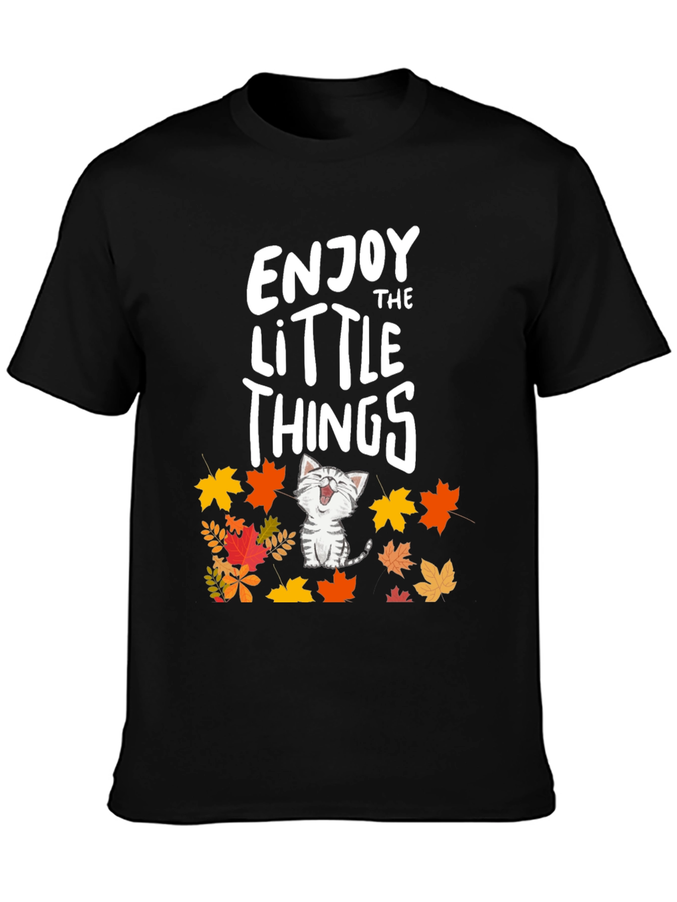 Enjoy the Little Things Cat Fall Leaves T-Shirt