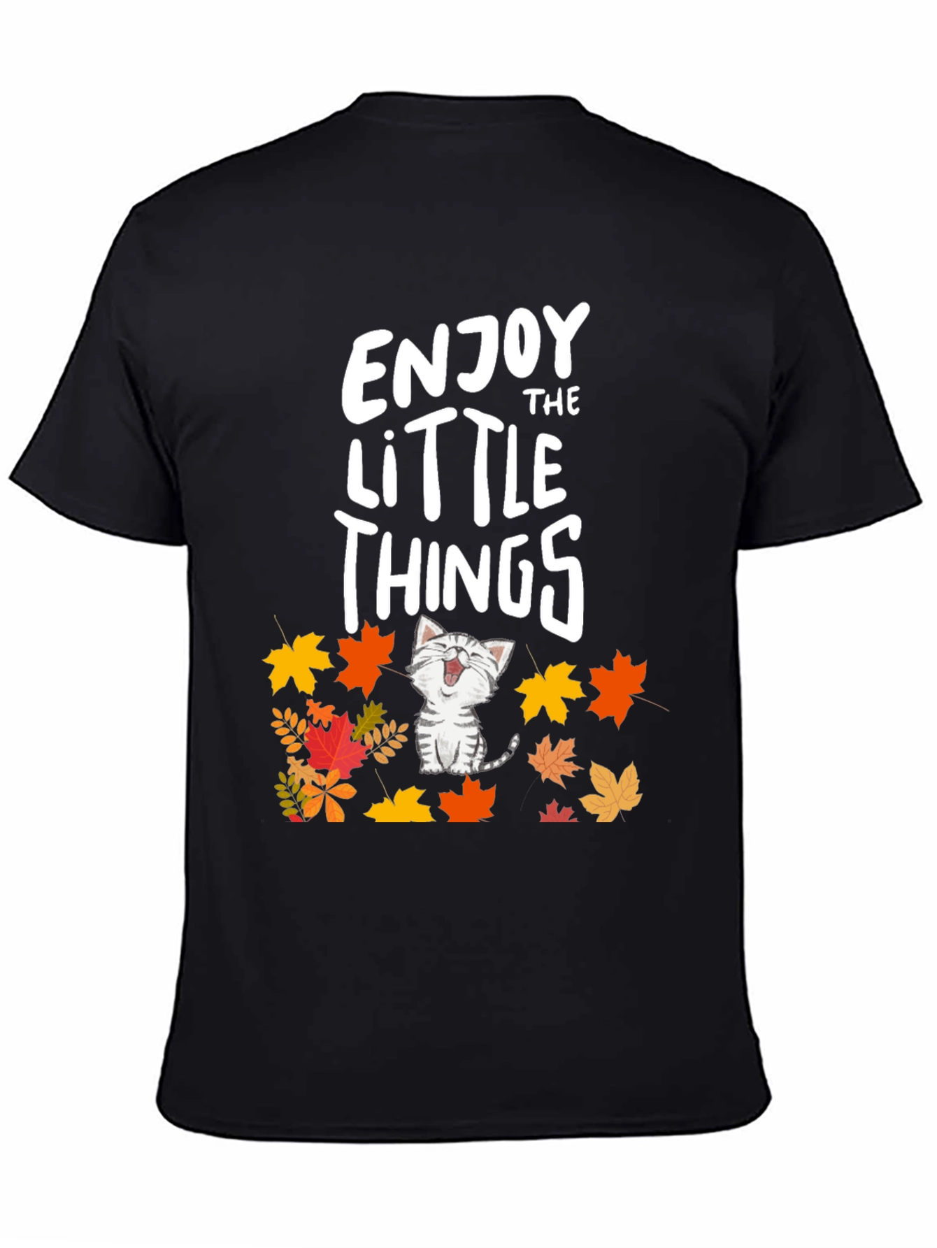 Enjoy the Little Things Cat Fall Leaves T-Shirt