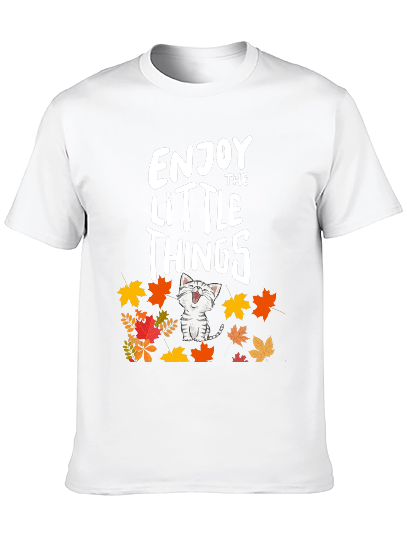 Enjoy the Little Things Cat Fall Leaves T-Shirt