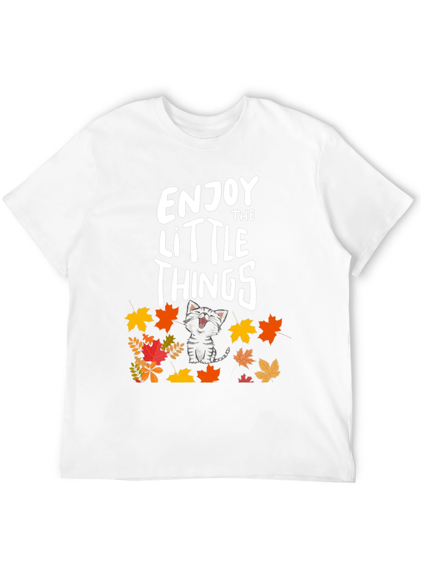 Enjoy the Little Things Cat Fall Leaves T-Shirt