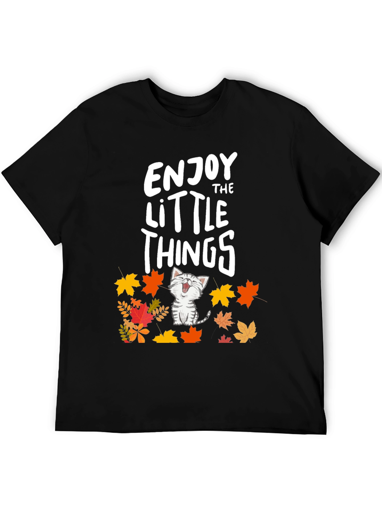 Enjoy the Little Things Cat Fall Leaves T-Shirt
