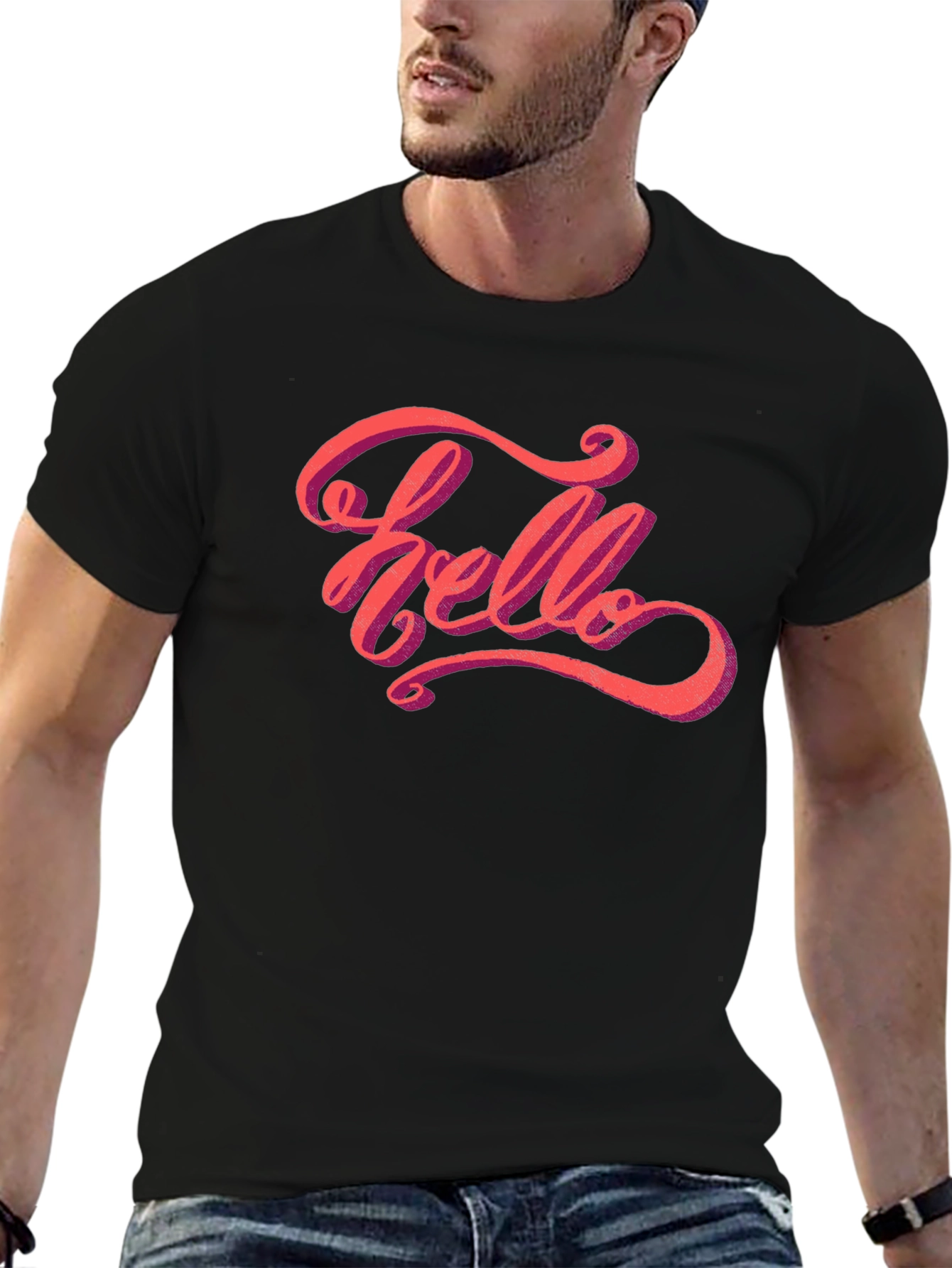 Hello Graphic Tee - Stylish Mens Black T-Shirt