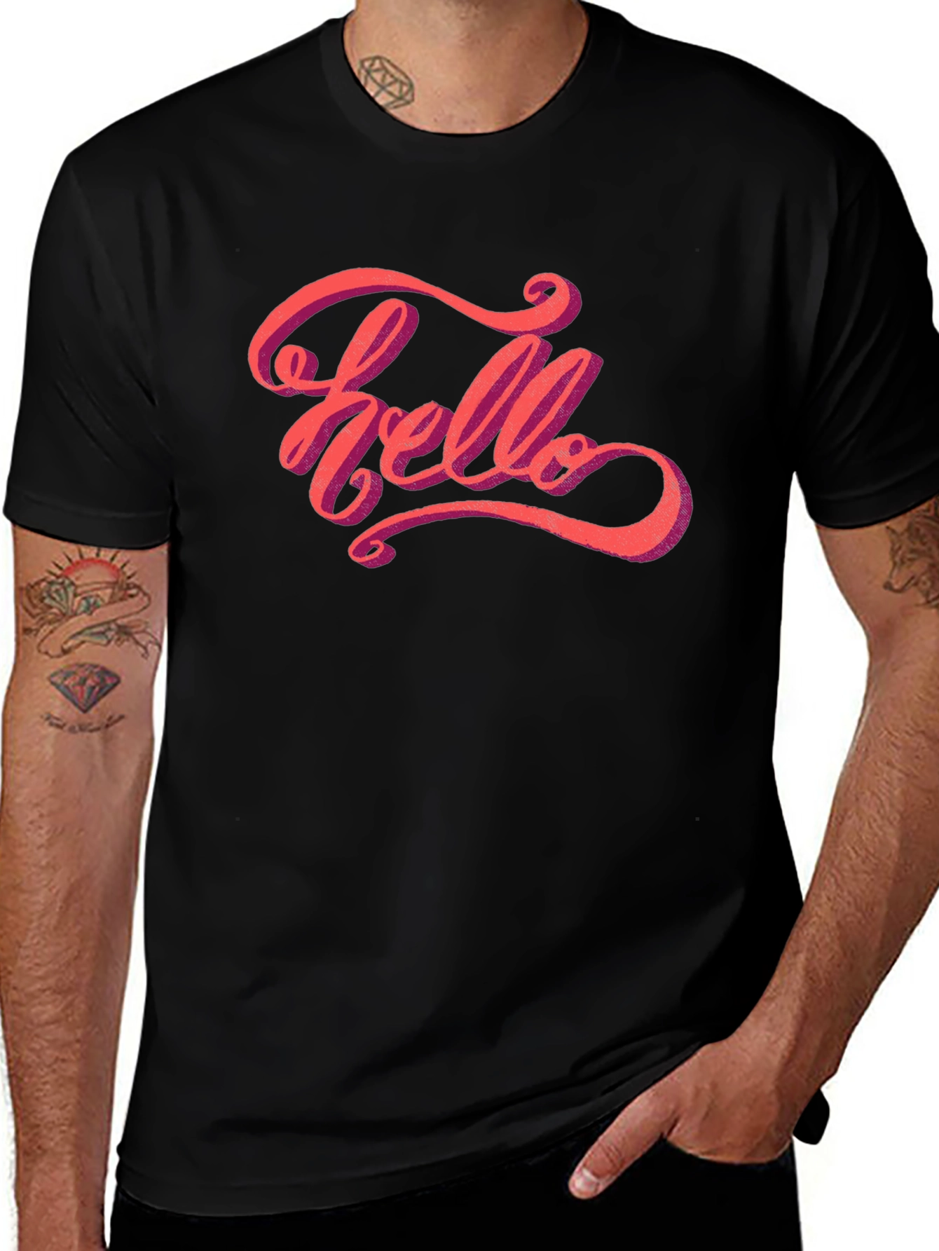 Hello Graphic Tee - Stylish Mens Black T-Shirt
