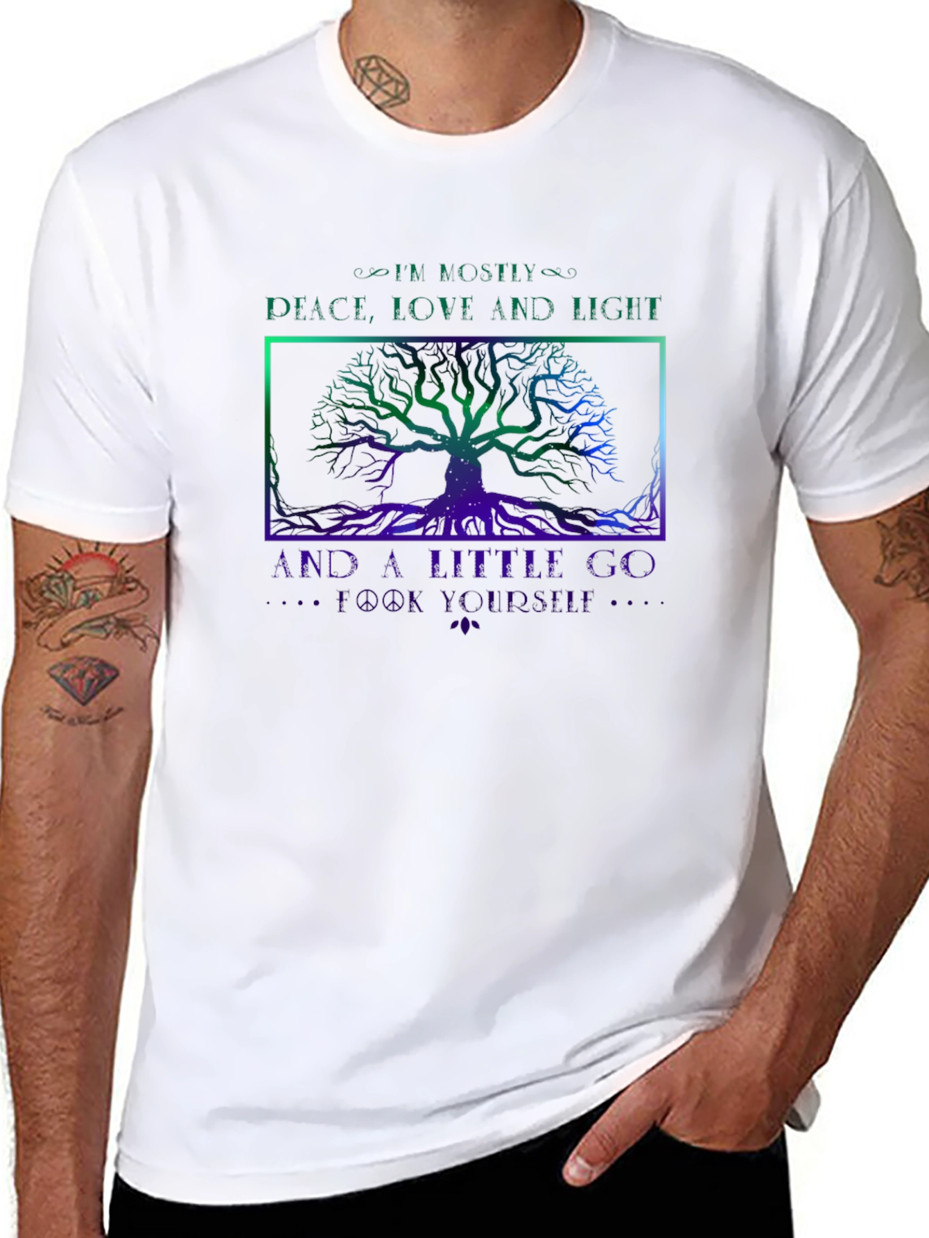Peace Love Light T-Shirt - Graphic Tree Design