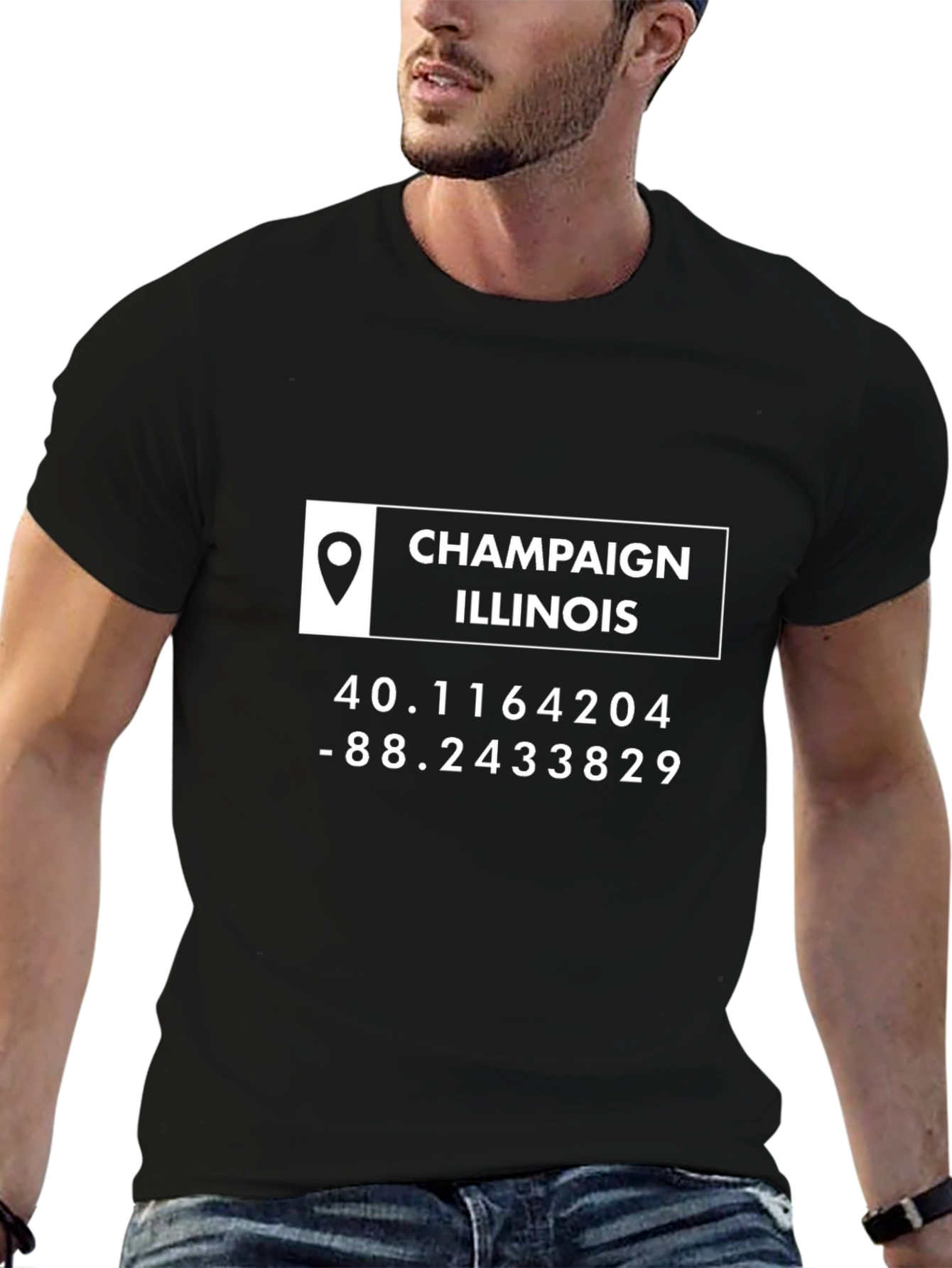 Champaign Illinois Coordinates T-Shirt - Black