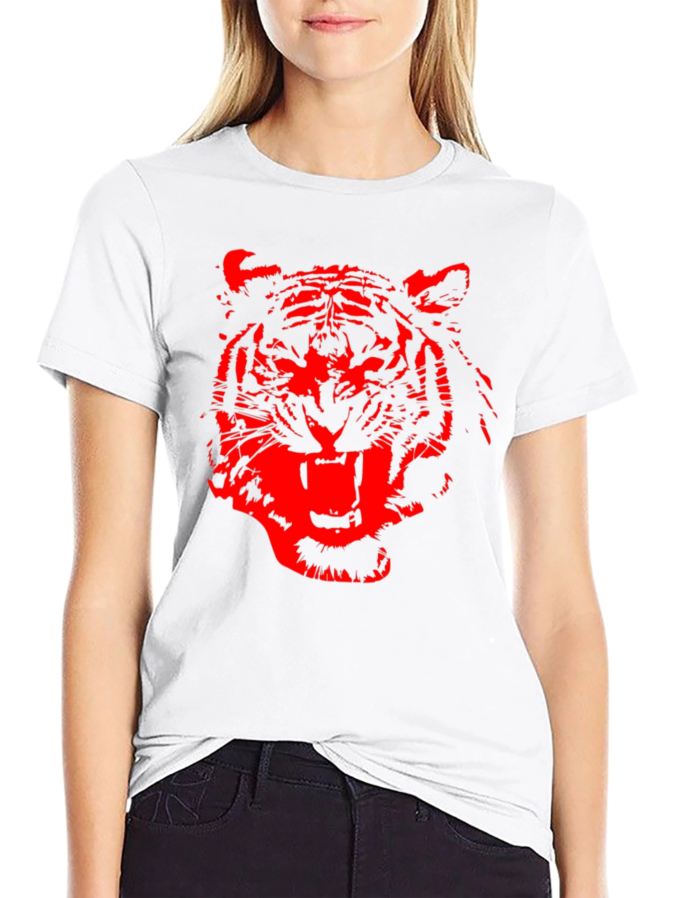 Red Tiger Graphic Print Black T-Shirt