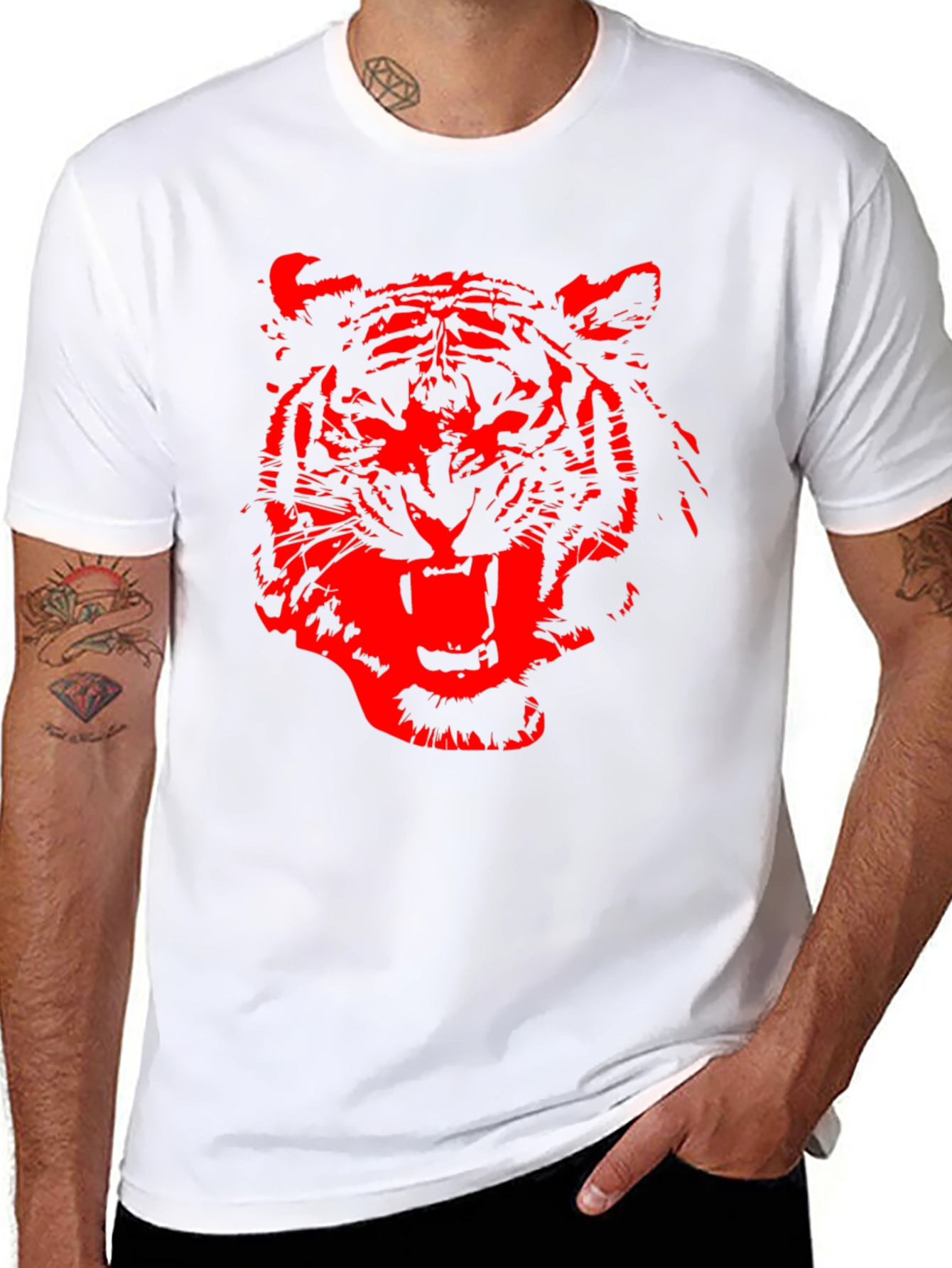 Red Tiger Graphic Print Black T-Shirt