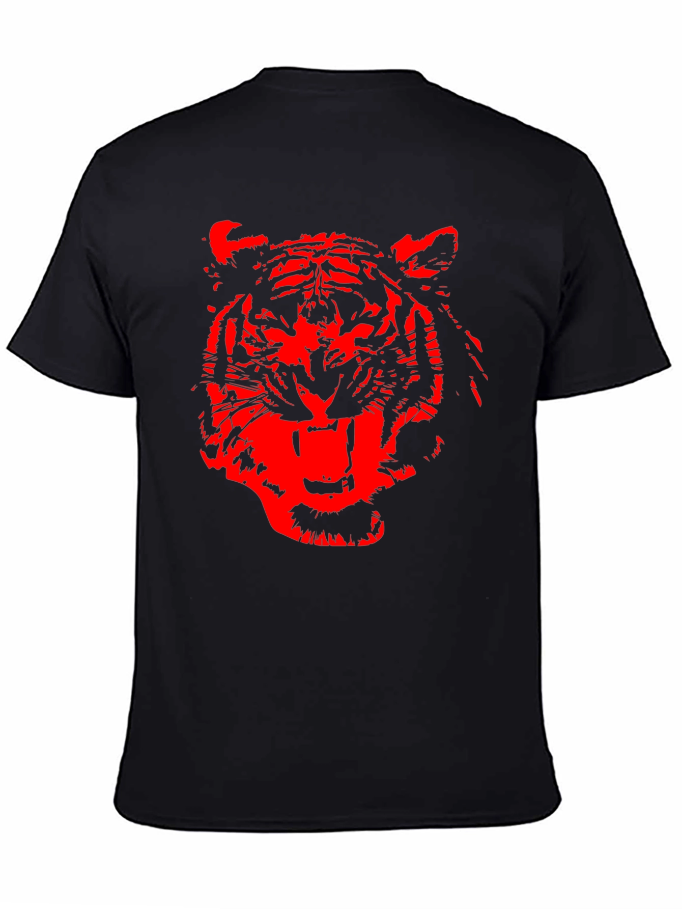 Red Tiger Graphic Print Black T-Shirt