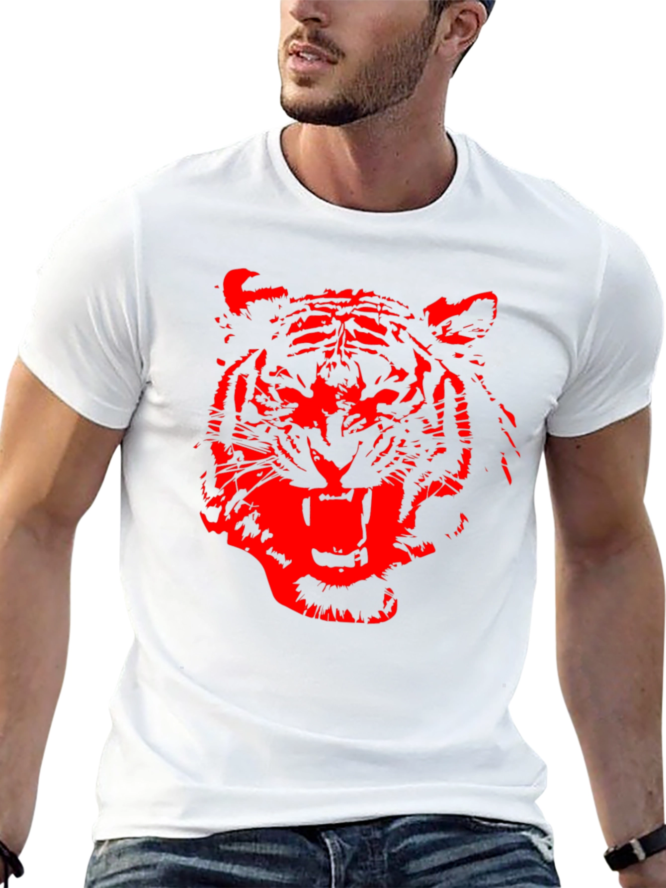Red Tiger Graphic Print Black T-Shirt