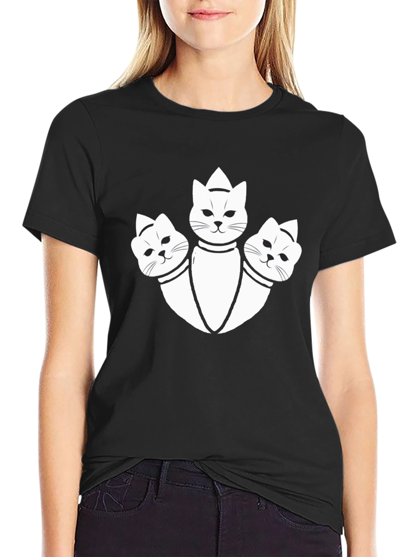 Three-Headed Cat Graphic Tee - Unique Design