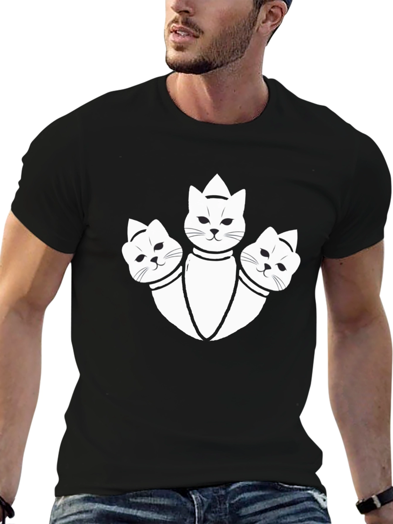 Three-Headed Cat Graphic Tee - Unique Design