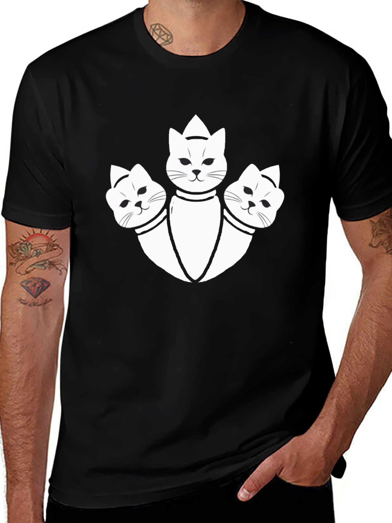 Three-Headed Cat Graphic Tee - Unique Design