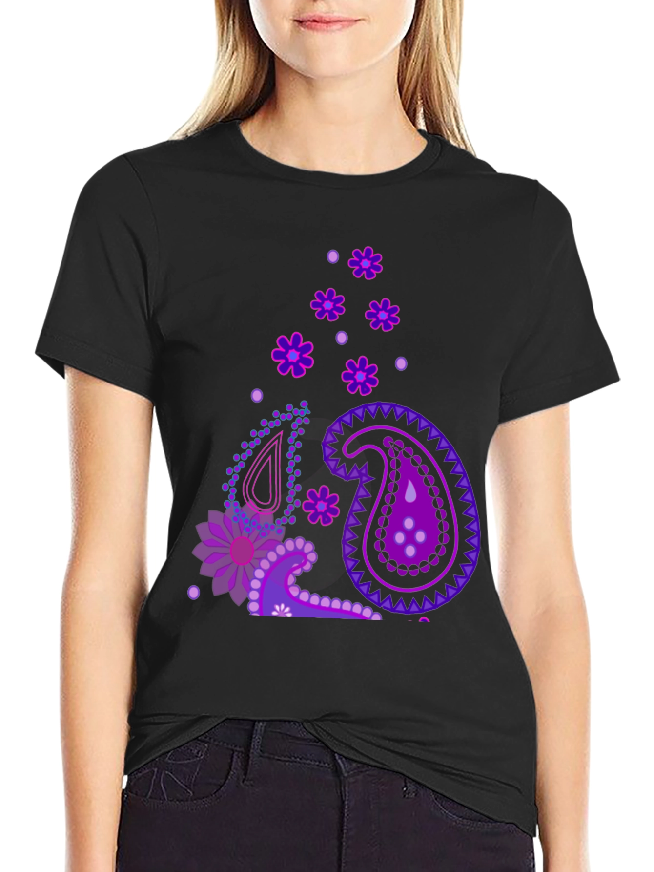 Paisley Pattern Black T-Shirt