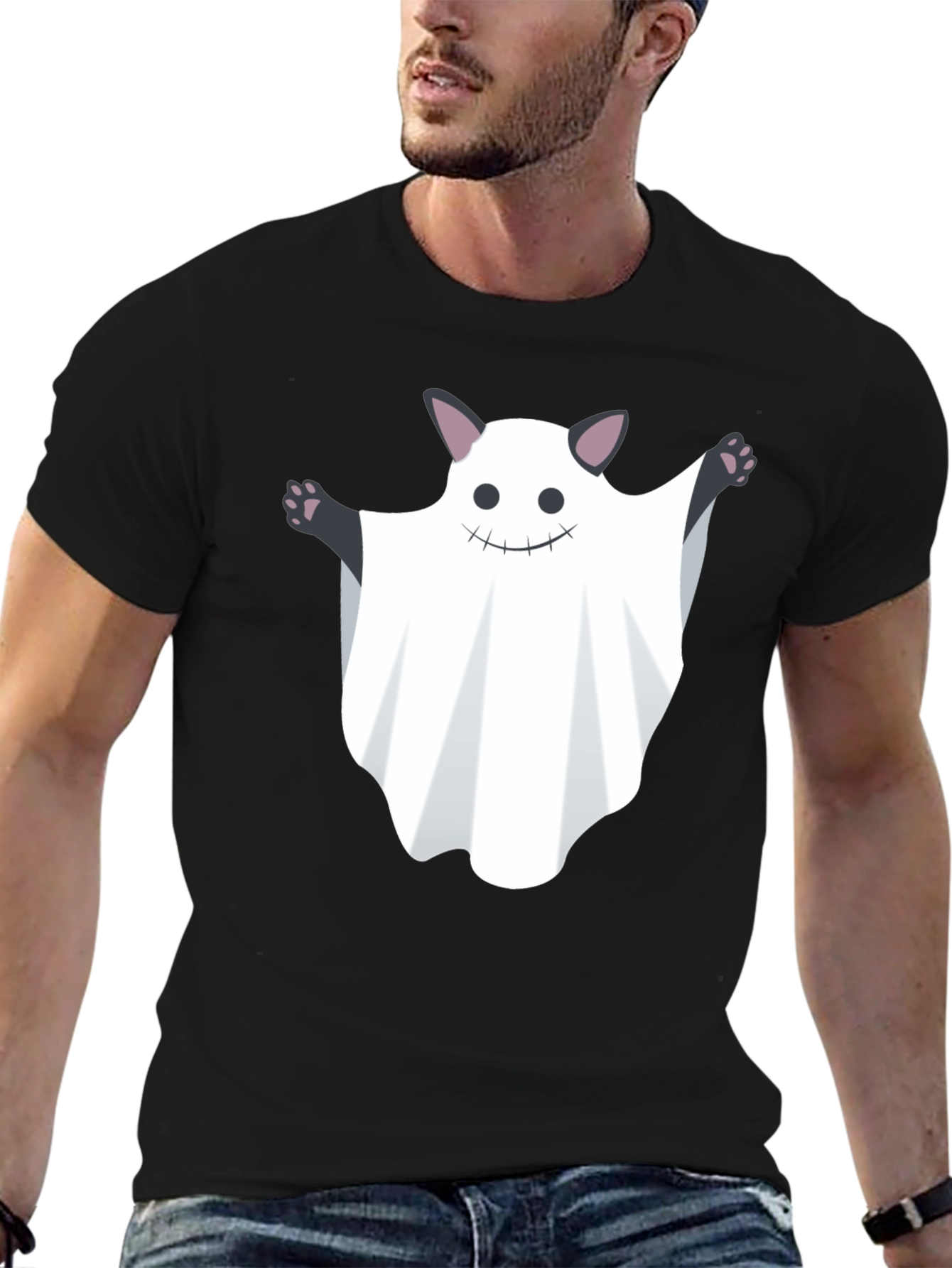 Ghost Cat Graphic Tee - Halloween Fun!