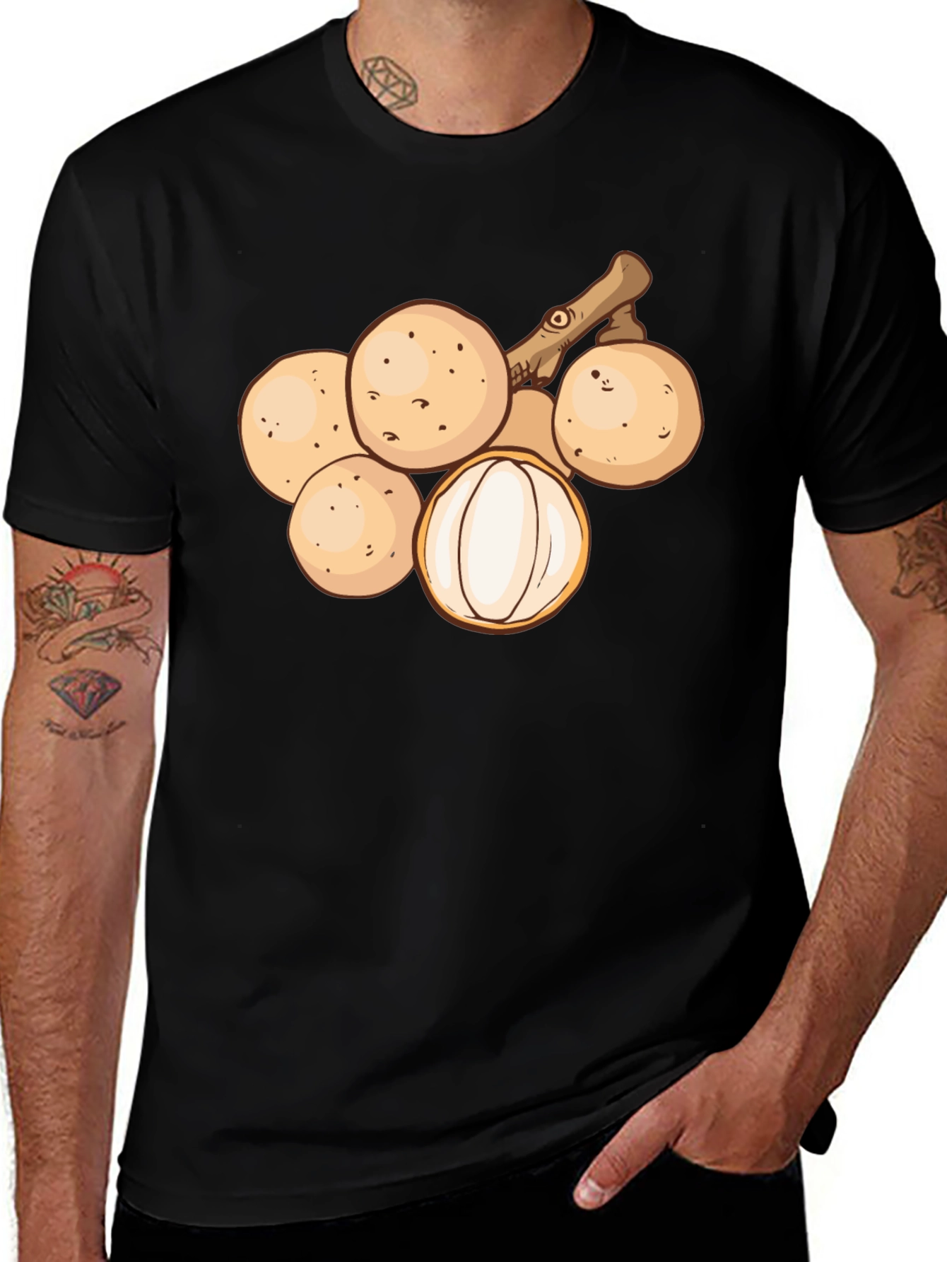 Longan Fruit Graphic Tee - Unisex Black T-Shirt