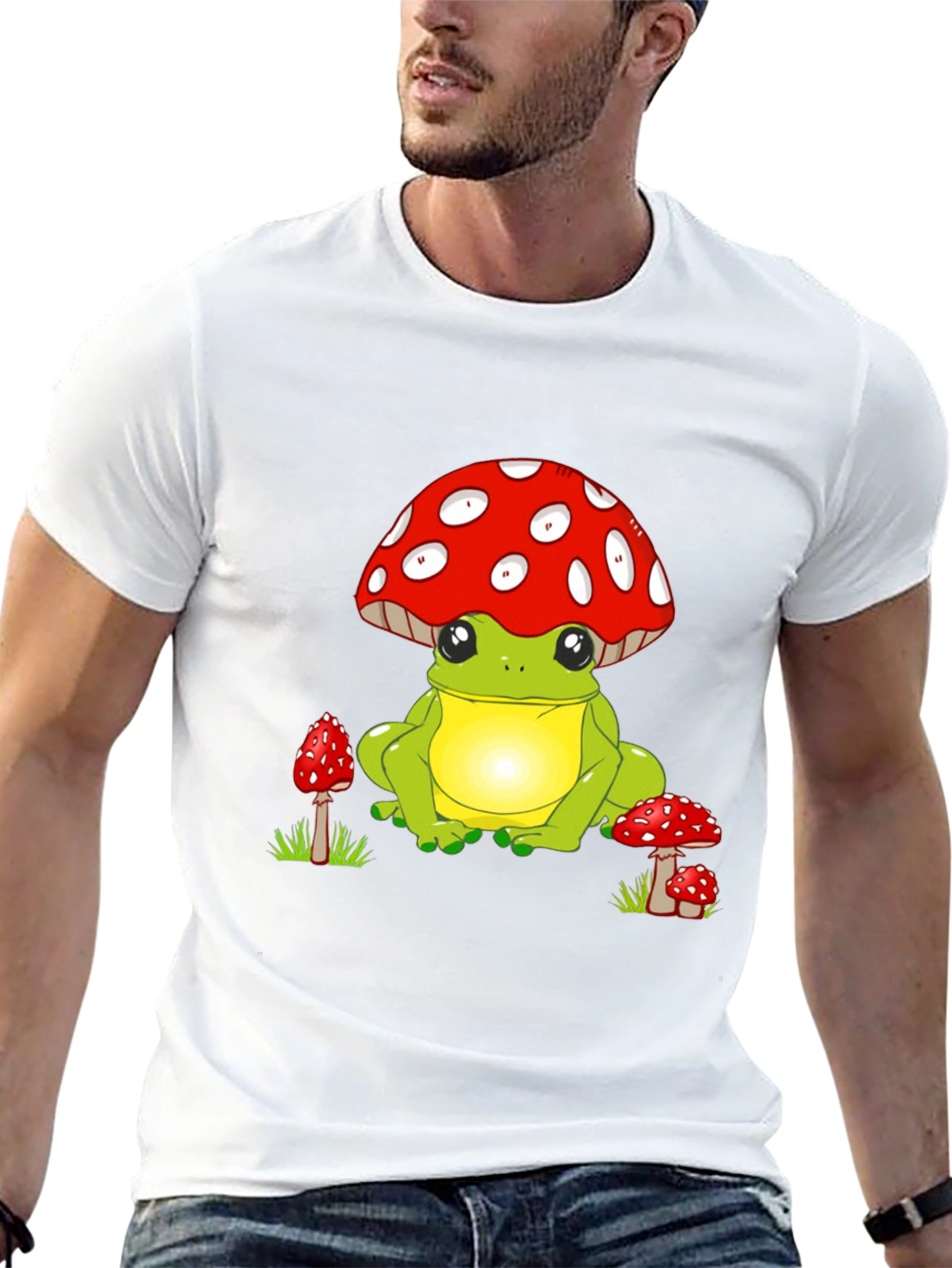 Frog with Mushroom Hat Black T-Shirt
