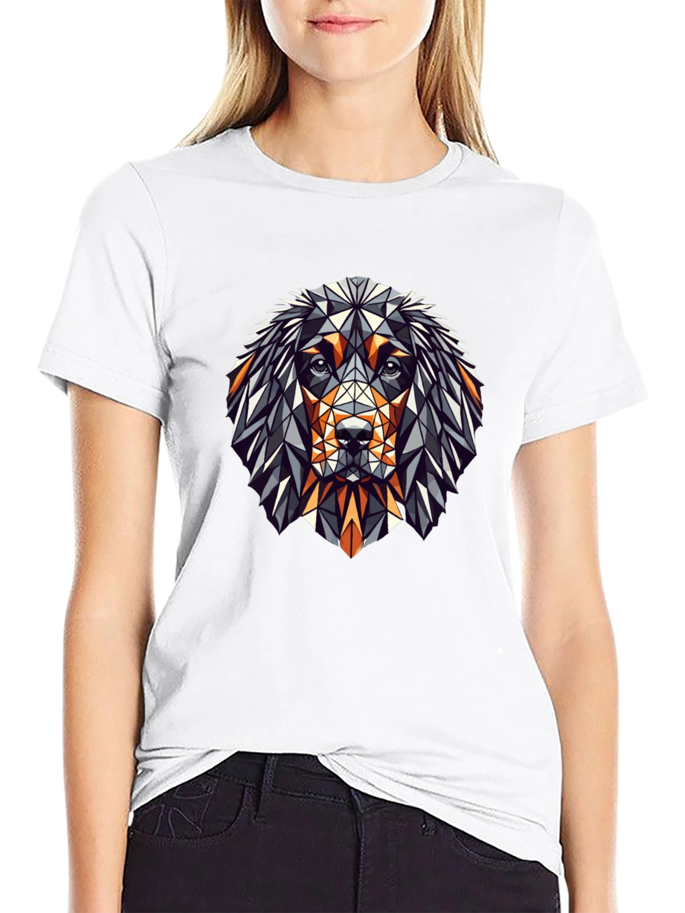 Geometric Dog Graphic Tee - Stylish Mens Black T-Shirt