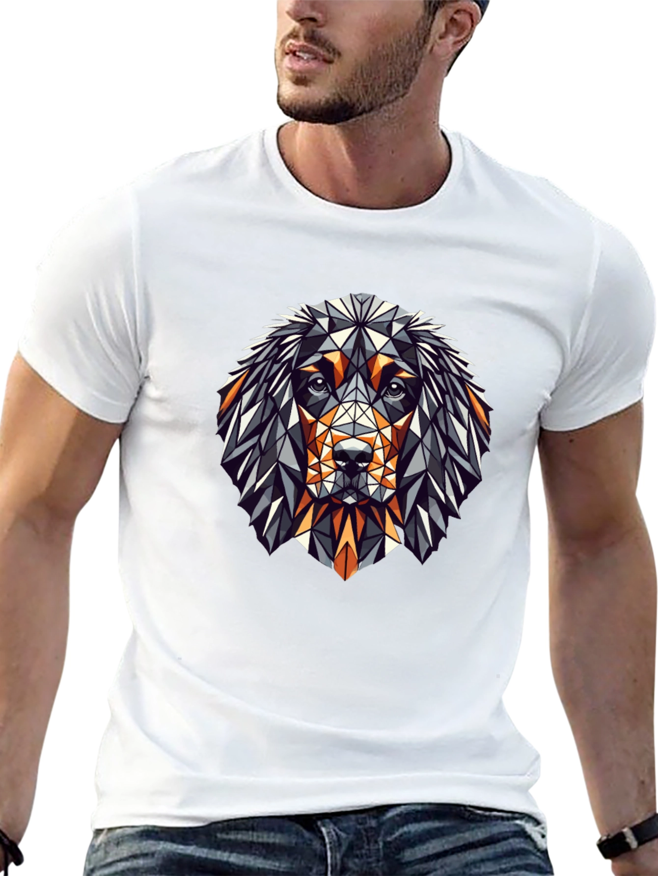 Geometric Dog Graphic Tee - Stylish Mens Black T-Shirt