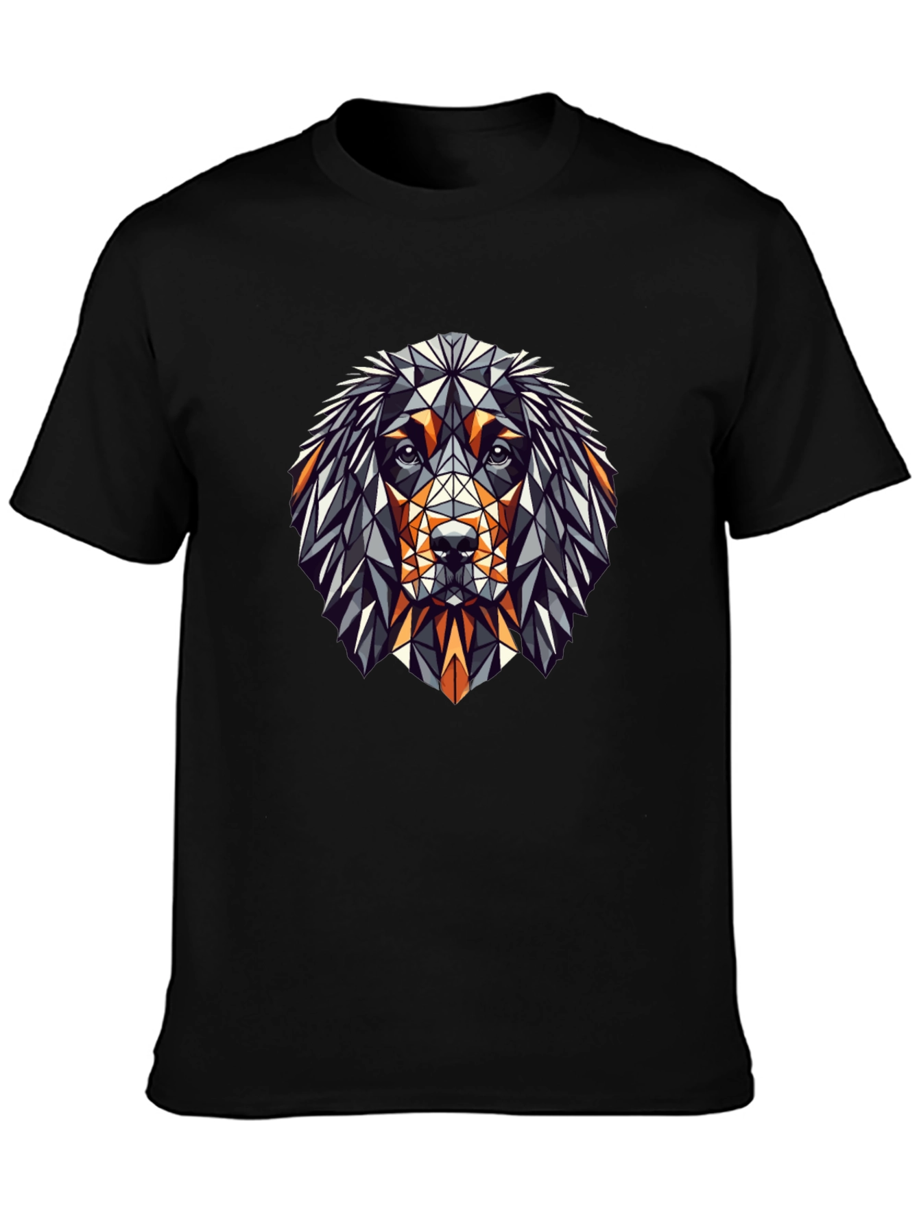 Geometric Dog Graphic Tee - Stylish Mens Black T-Shirt