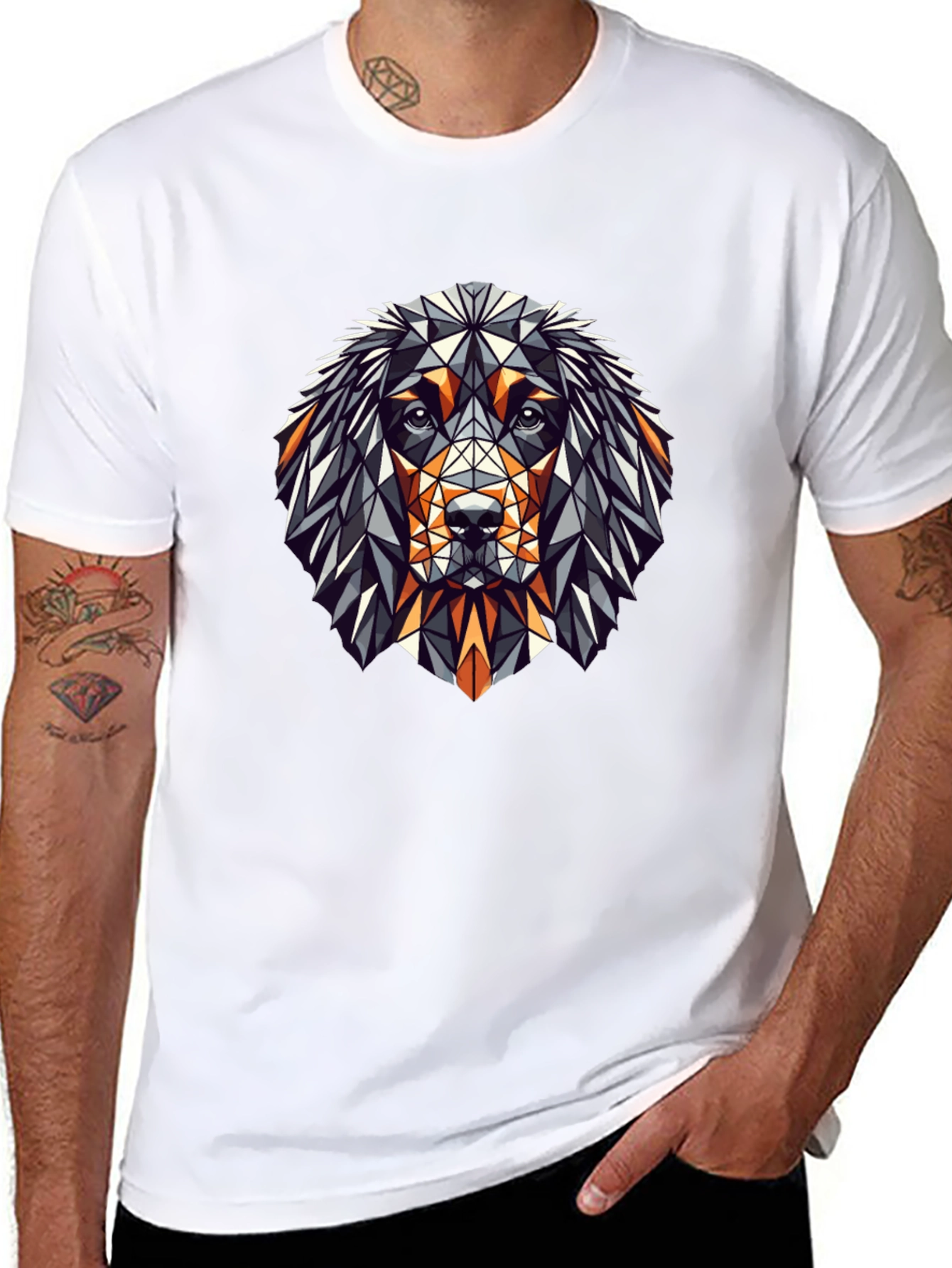 Geometric Dog Graphic Tee - Stylish Mens Black T-Shirt