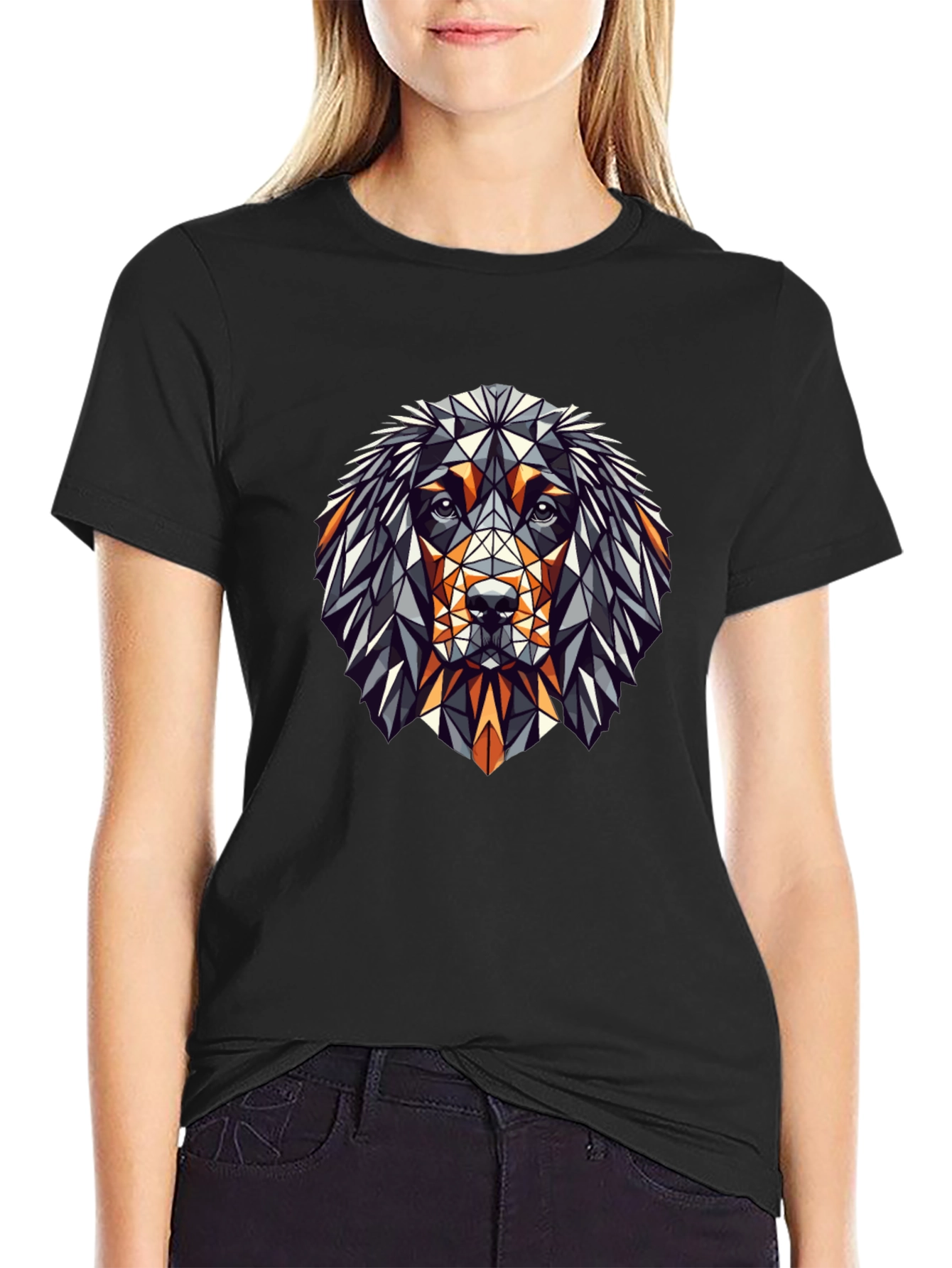 Geometric Dog Graphic Tee - Stylish Mens Black T-Shirt