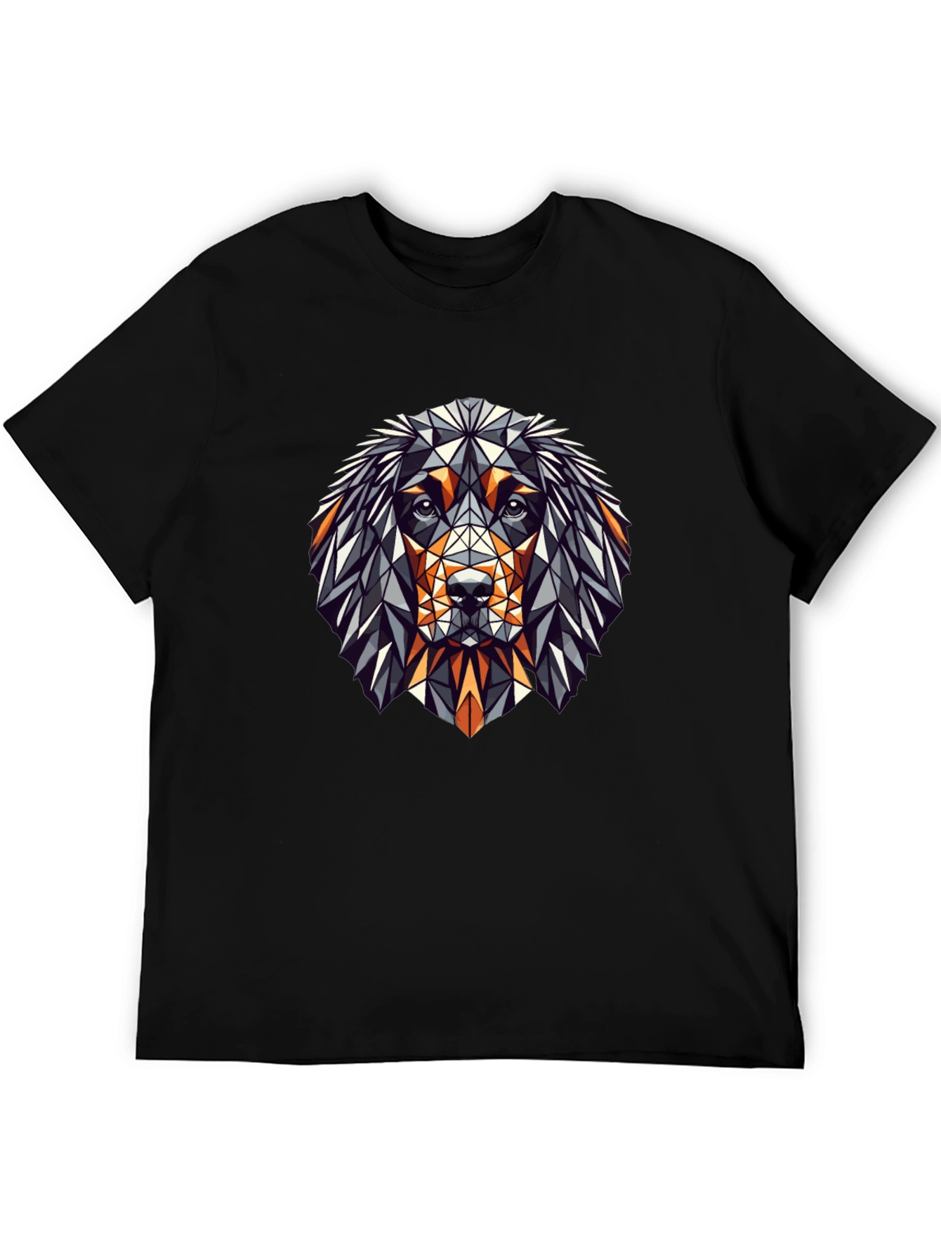 Geometric Dog Graphic Tee - Stylish Mens Black T-Shirt