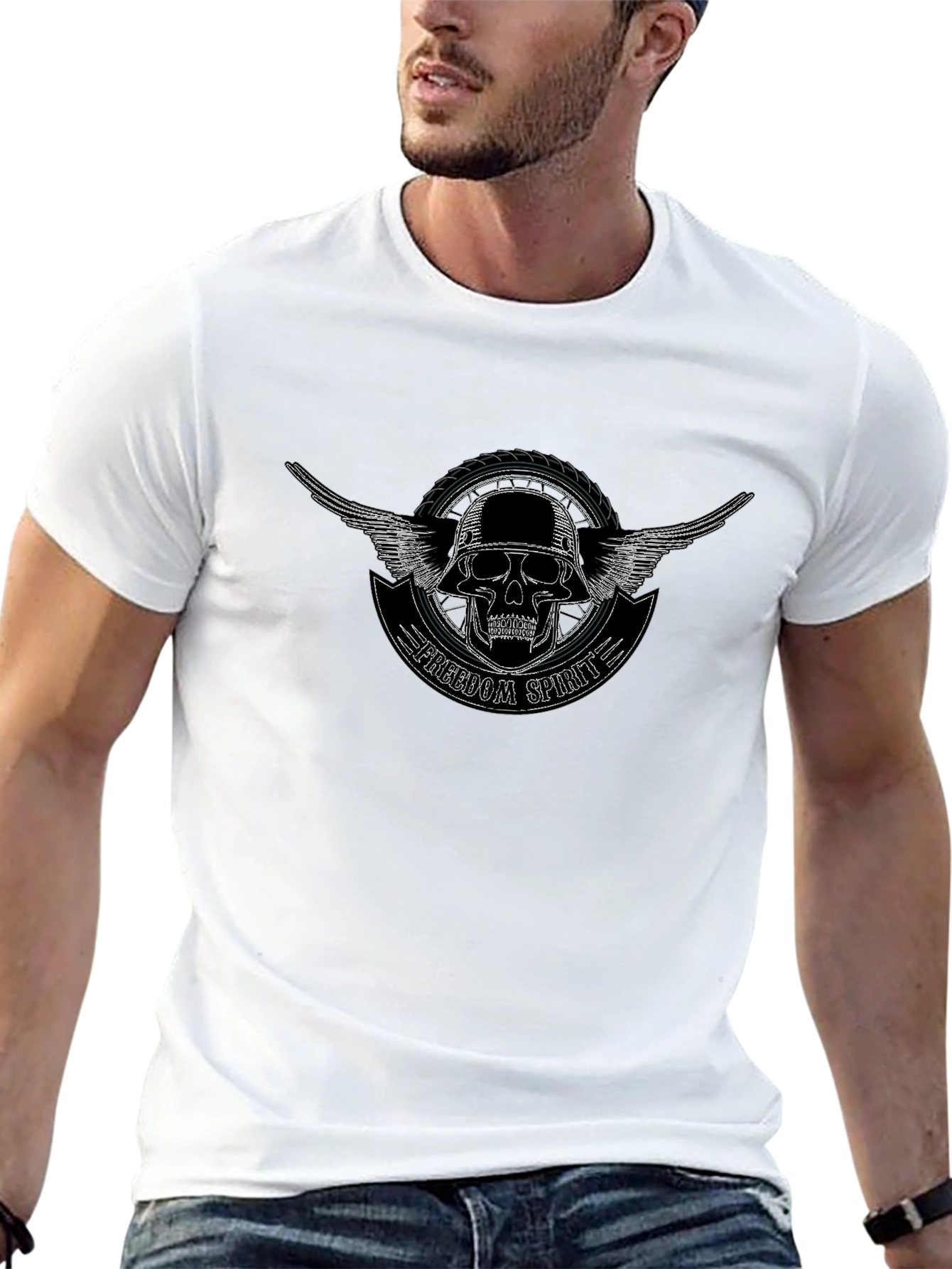 Freedom Spirit Skull Graphic T-Shirt - Black