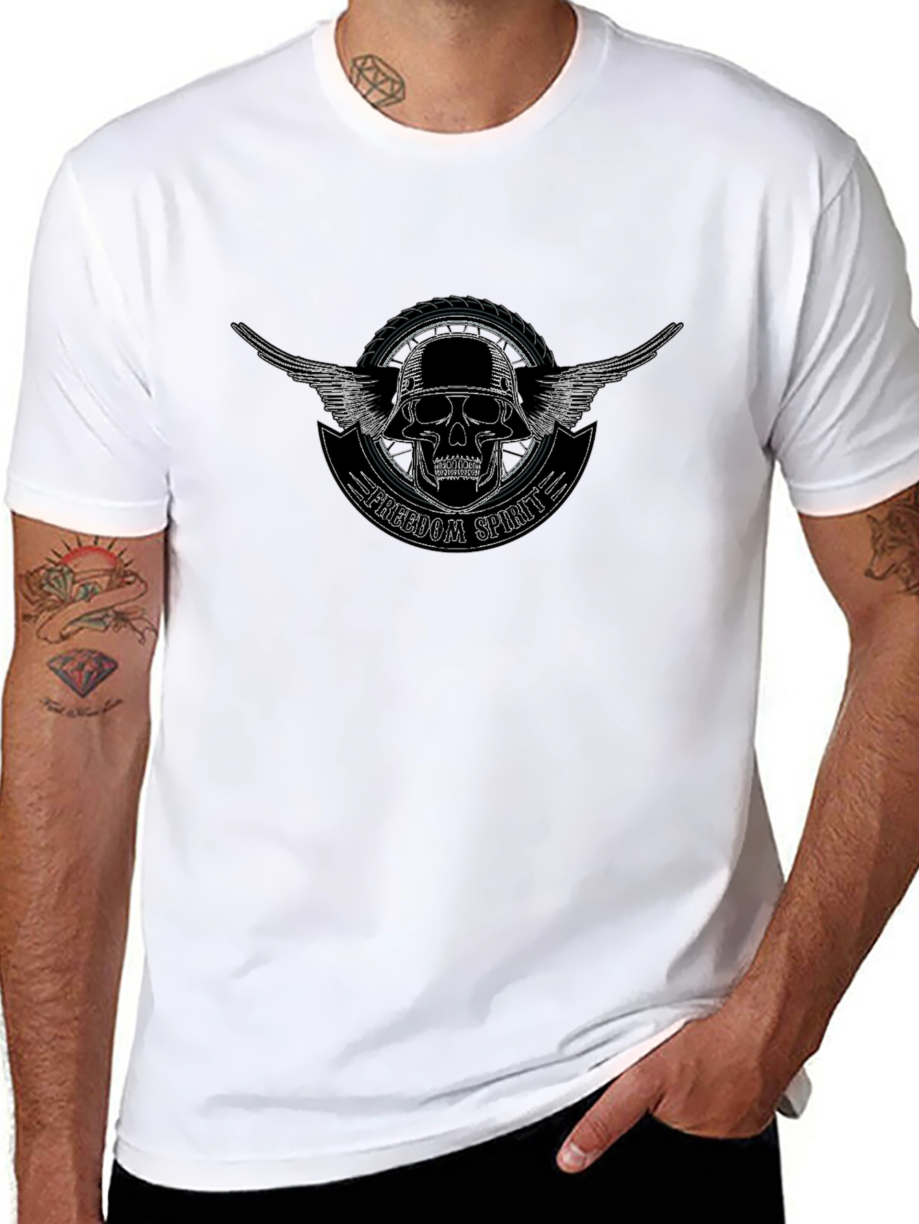 Freedom Spirit Skull Graphic T-Shirt - Black