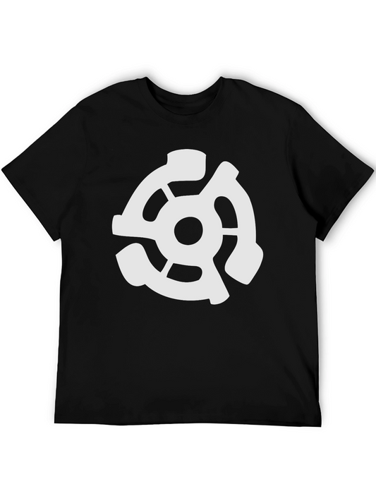 Black T-Shirt with White 45 RPM Adapter Graphic