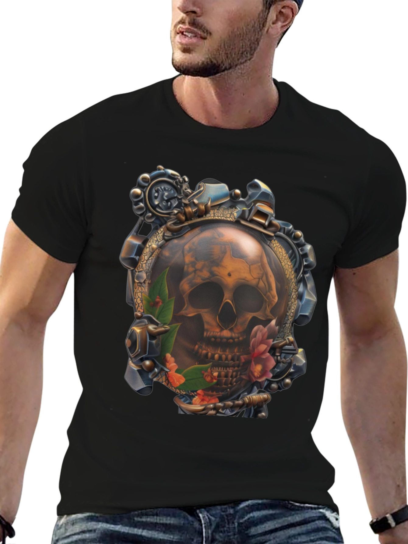 Steampunk Skull Graphic T-Shirt