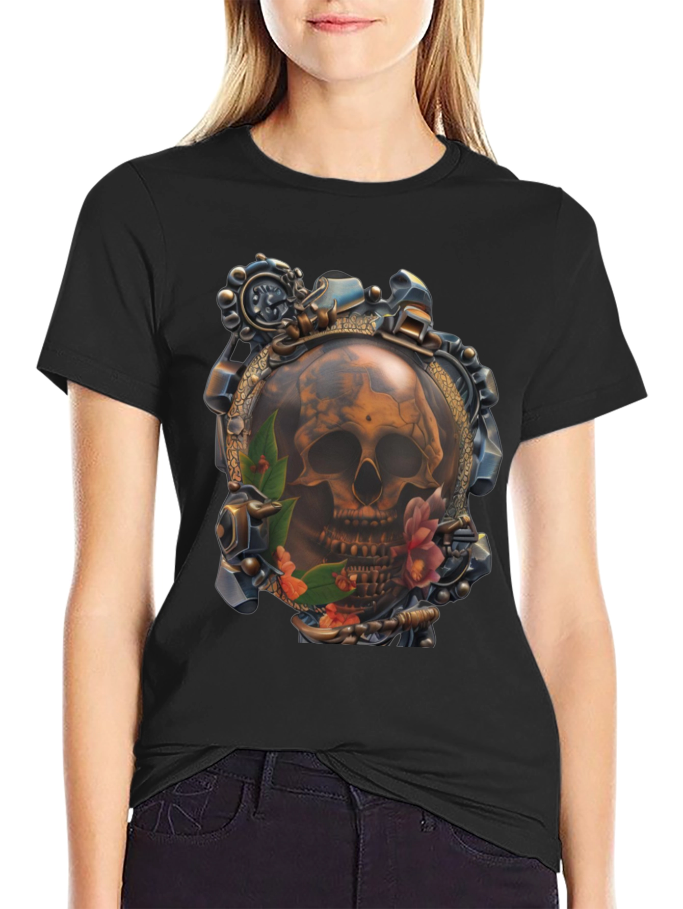 Steampunk Skull Graphic T-Shirt