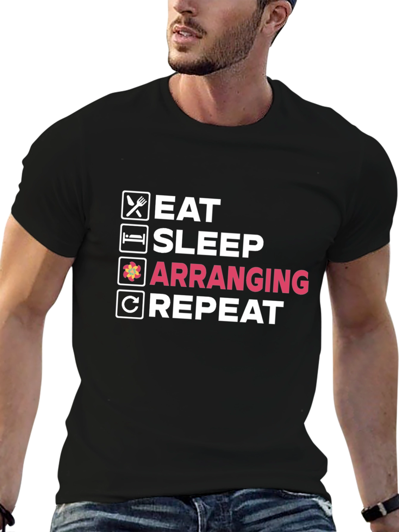 Eat Sleep Arranging Repeat Black T-Shirt