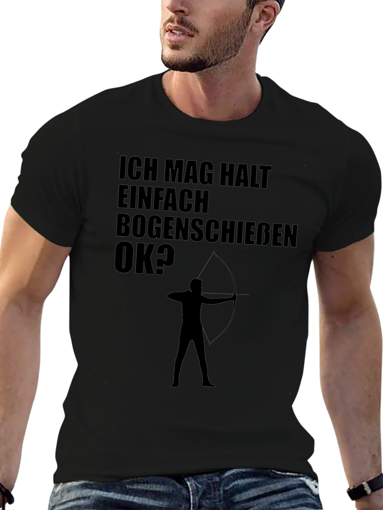 Archery T-Shirt: Ich Mag Bogenschiessen OK? - Black Tee