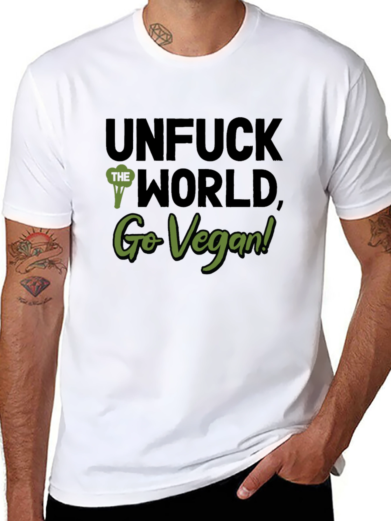 Unfuck the World Go Vegan! Black T-Shirt