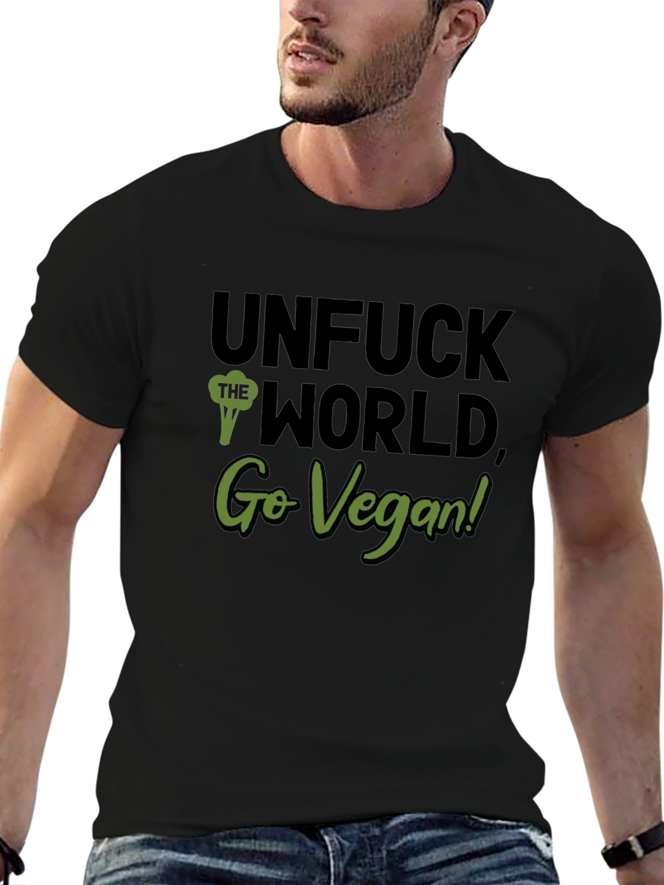 Unfuck the World Go Vegan! Black T-Shirt