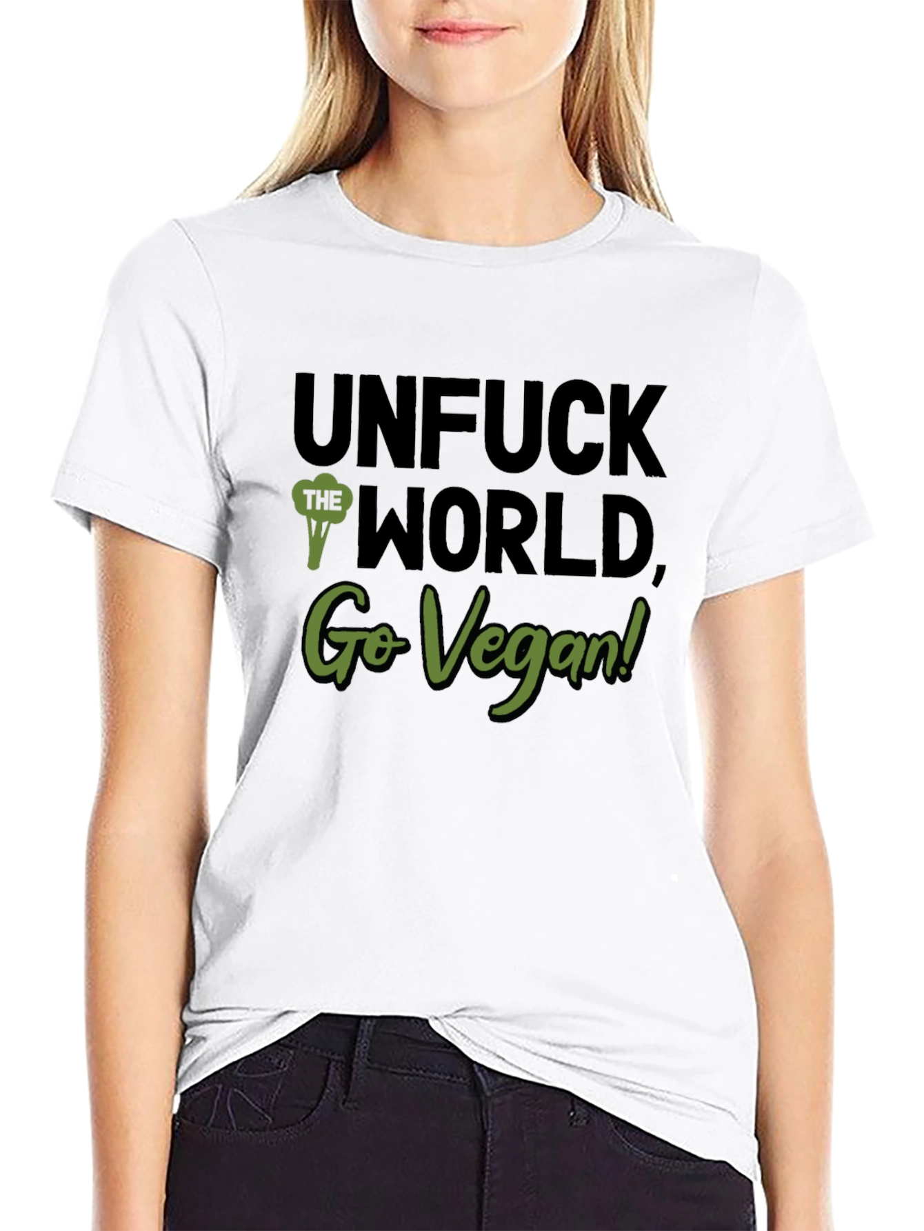 Unfuck the World Go Vegan! Black T-Shirt