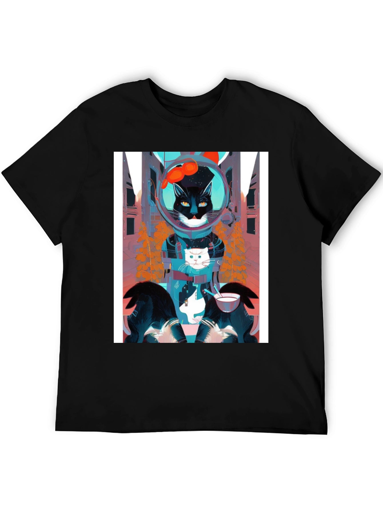 Cool Cat Astronaut Graphic Tee - Black
