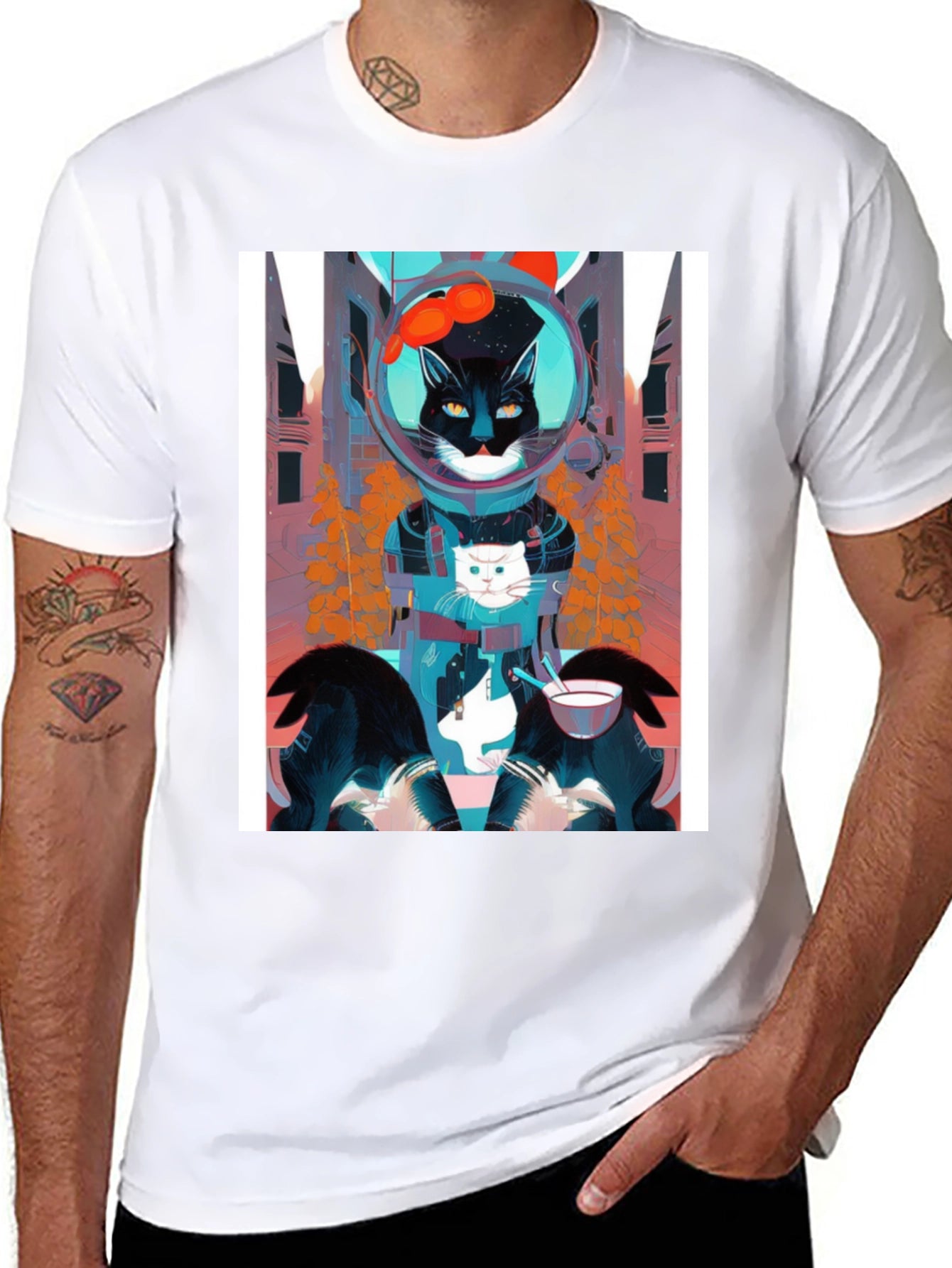 Cool Cat Astronaut Graphic Tee - Black