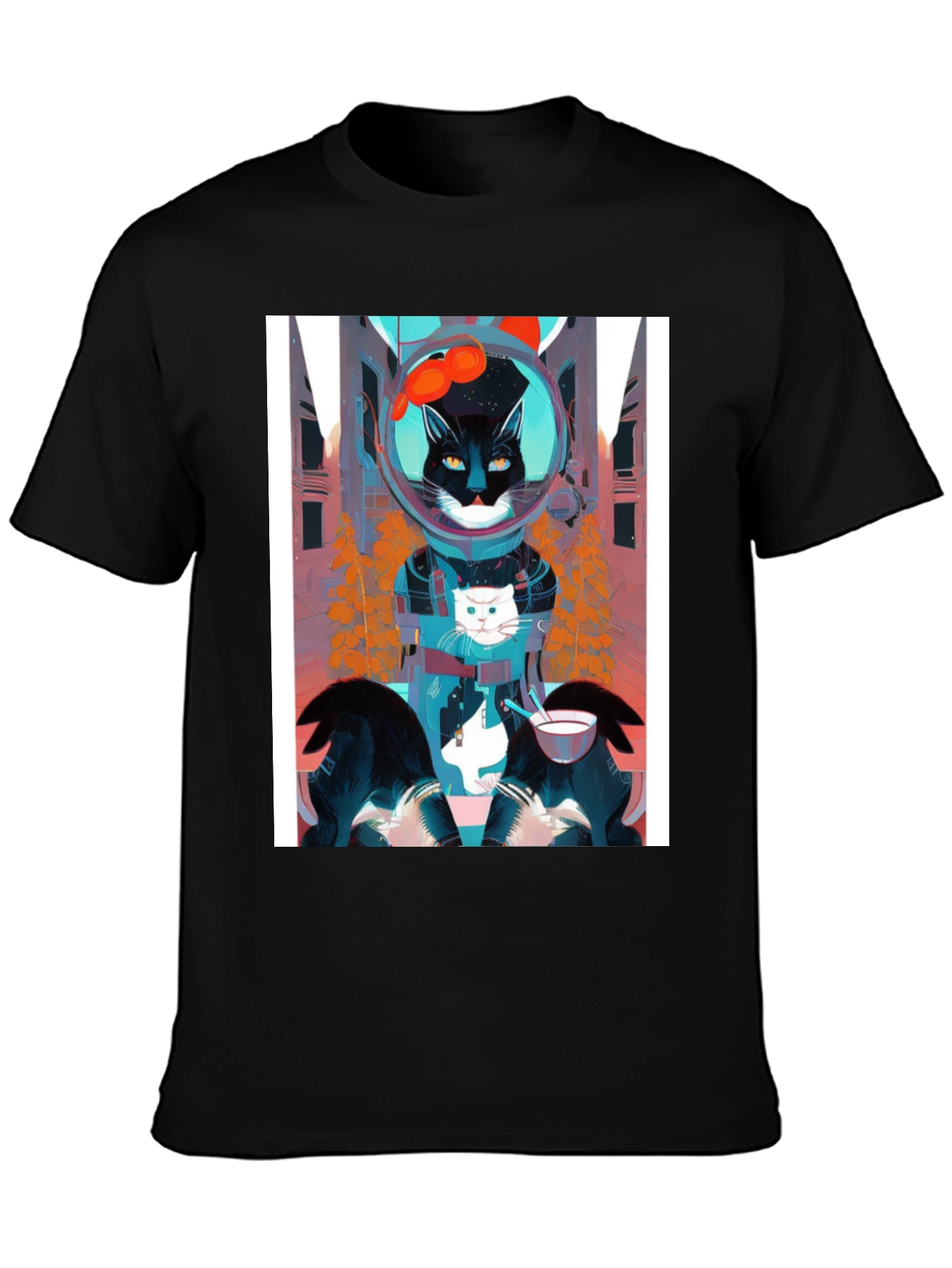 Cool Cat Astronaut Graphic Tee - Black