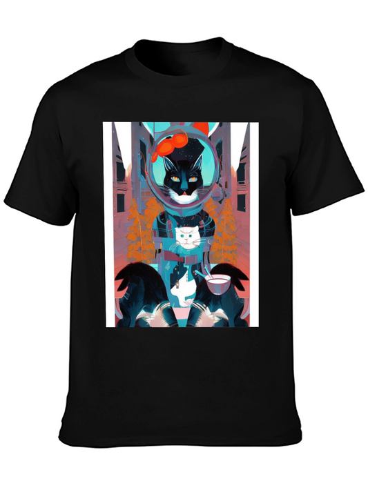 Cool Cat Astronaut Graphic Tee - Black