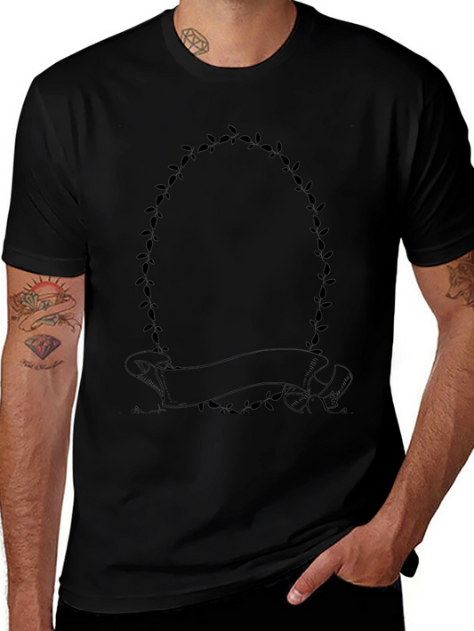 Mens Black T-Shirt with Floral Frame and Banner Design