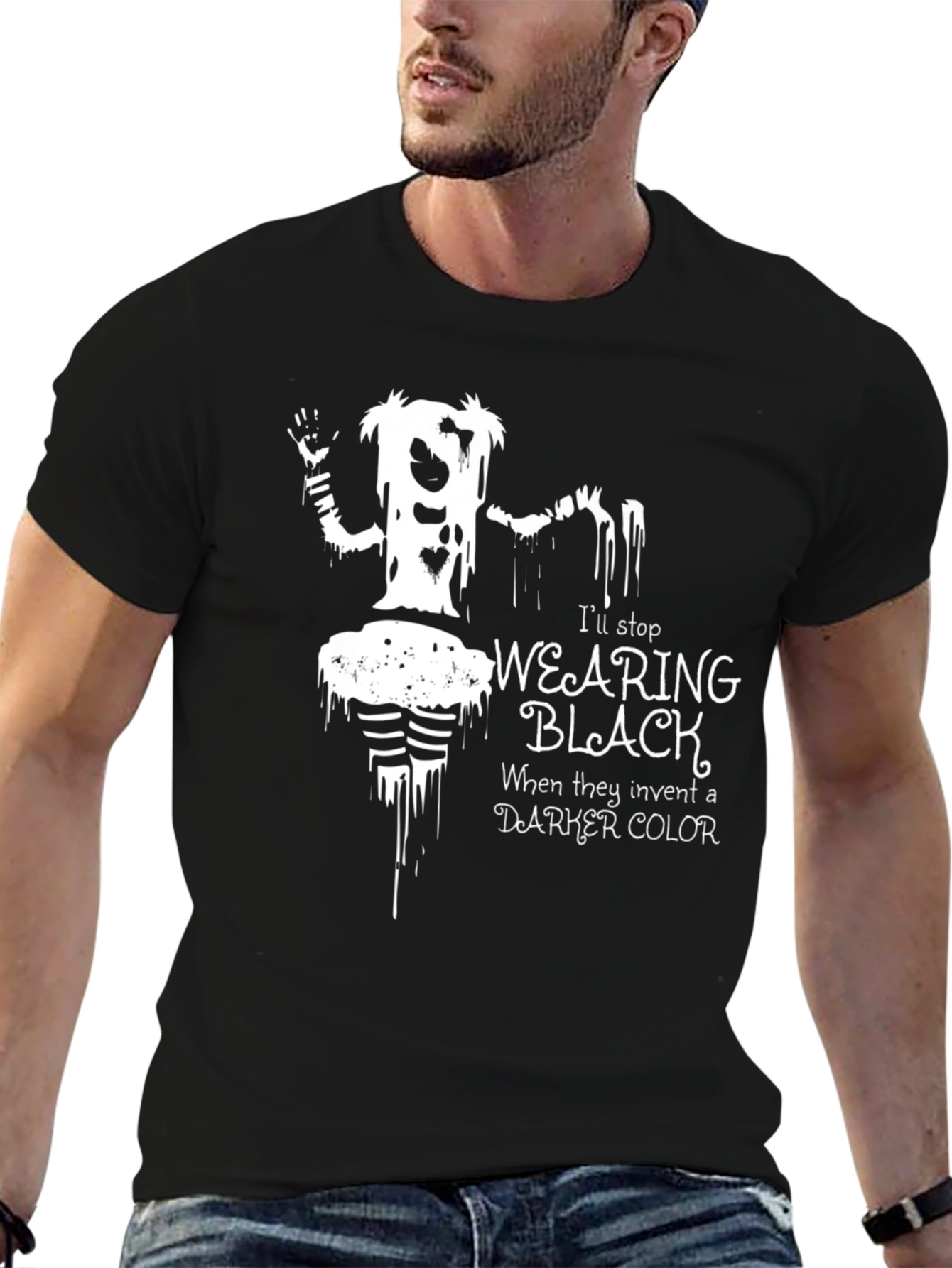 Gothic Wearing Black Graphic T-Shirt