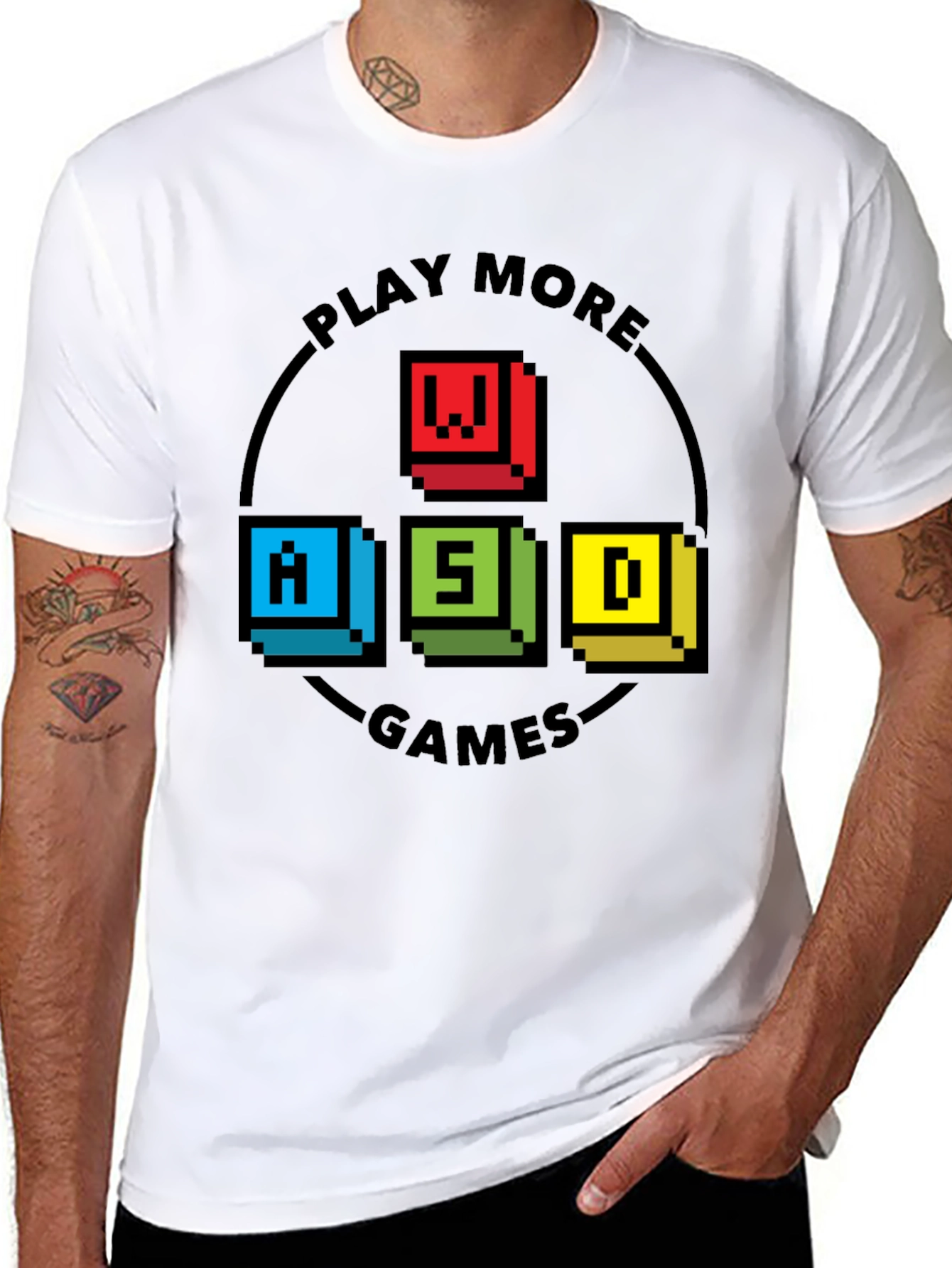 Pixelated WASD Gaming T-Shirt - Play More Games