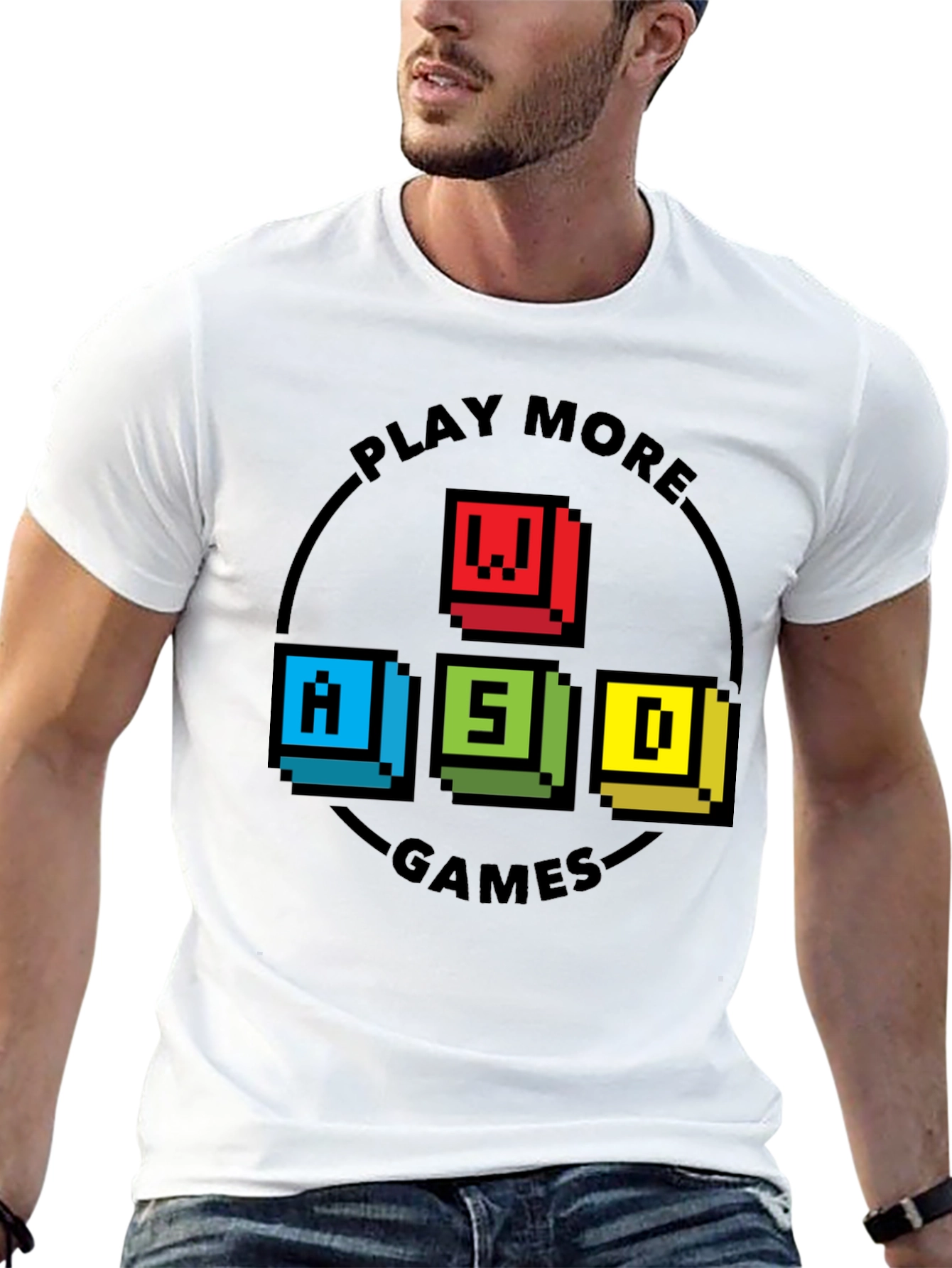 Pixelated WASD Gaming T-Shirt - Play More Games