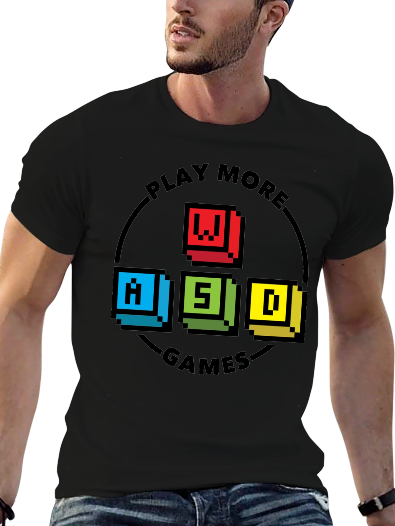 Pixelated WASD Gaming T-Shirt - Play More Games