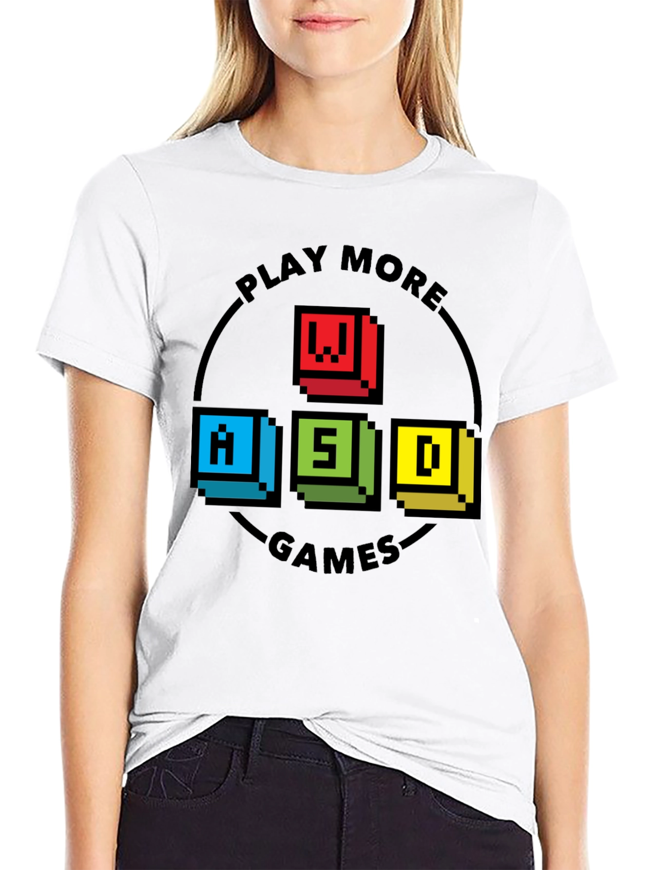 Pixelated WASD Gaming T-Shirt - Play More Games
