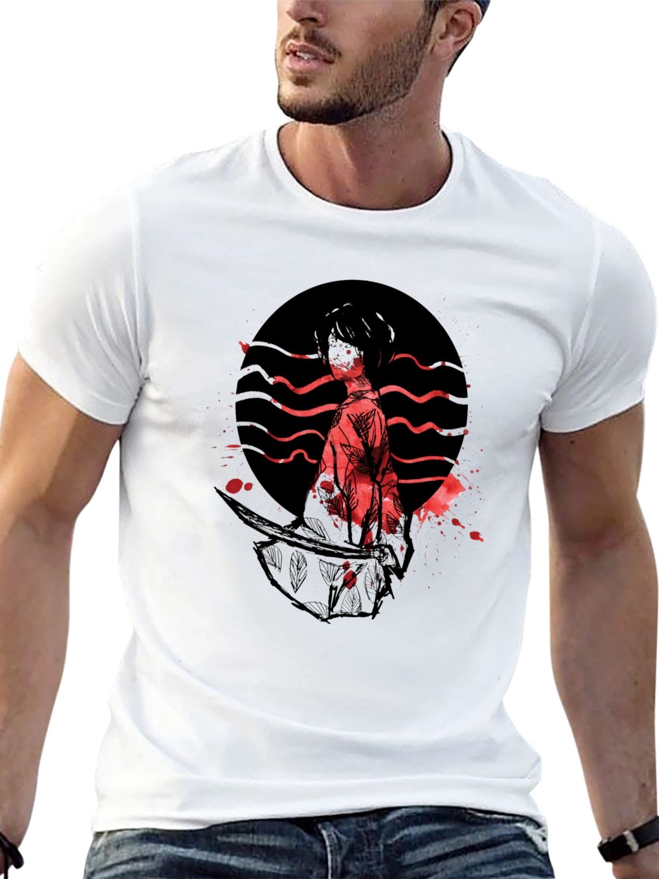 Samurai Graphic Print T-Shirt - Trendy Style
